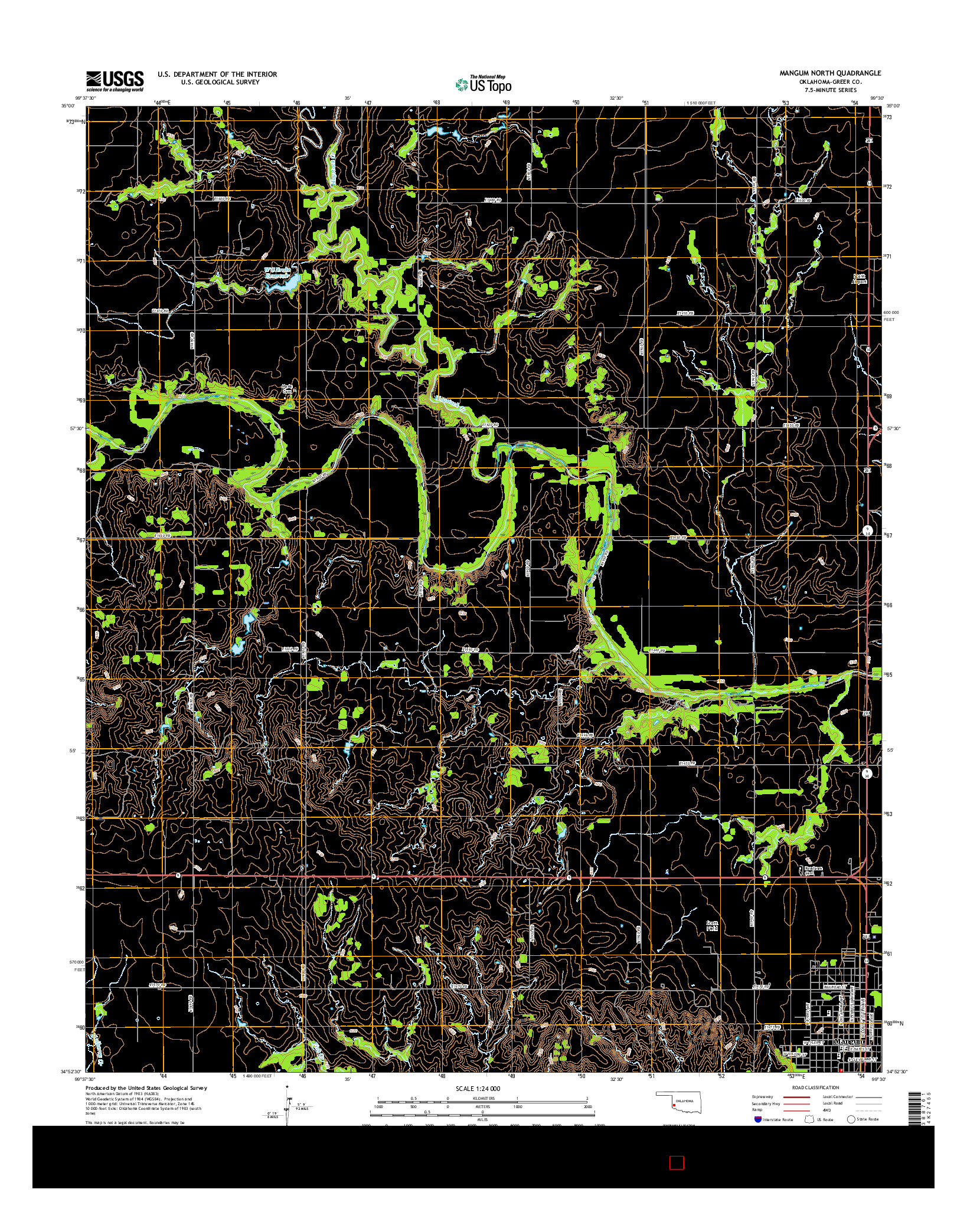 USGS US TOPO 7.5-MINUTE MAP FOR MANGUM NORTH, OK 2016