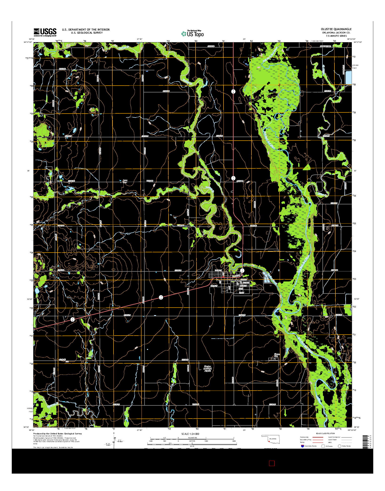 USGS US TOPO 7.5-MINUTE MAP FOR OLUSTEE, OK 2016