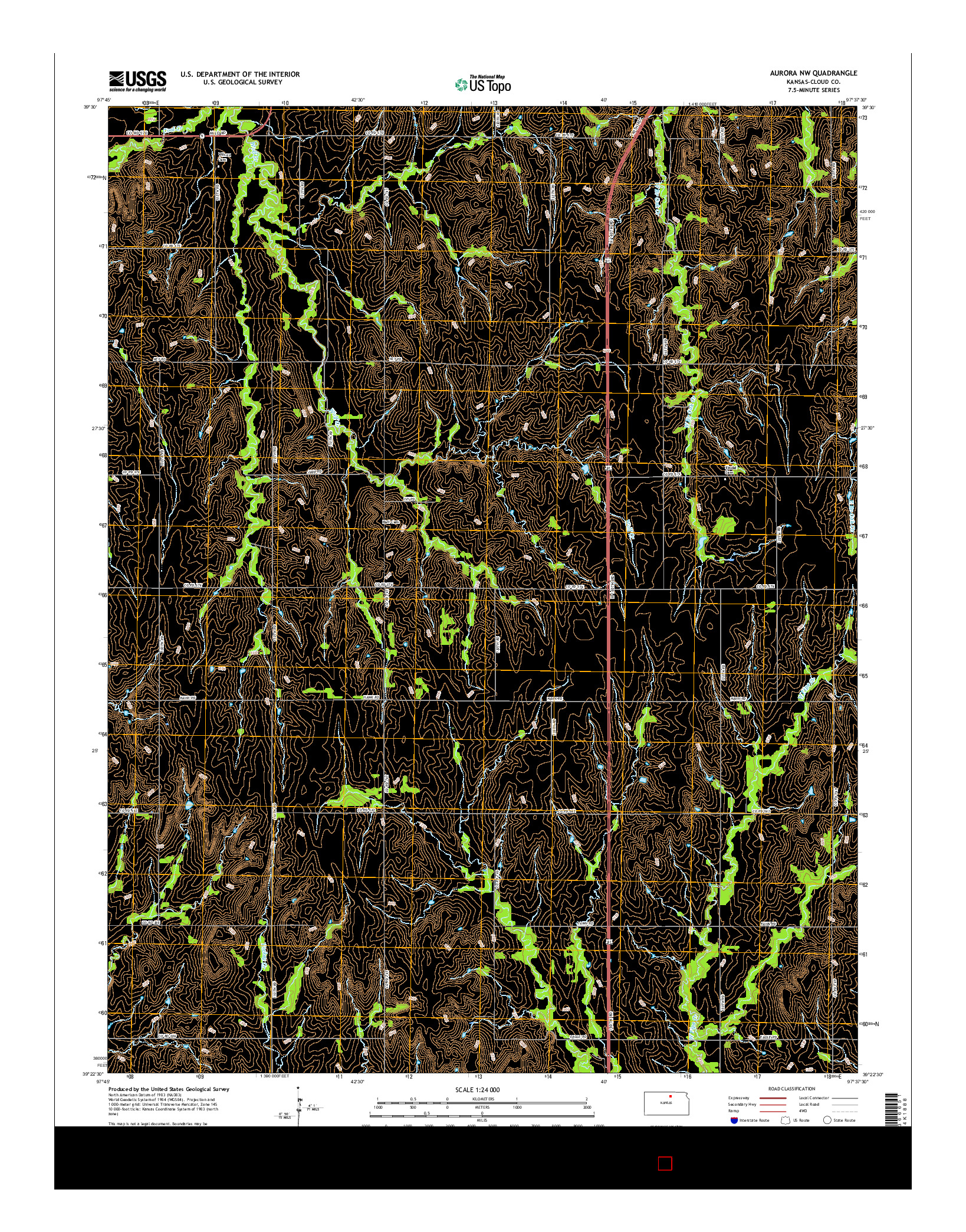 USGS US TOPO 7.5-MINUTE MAP FOR AURORA NW, KS 2016