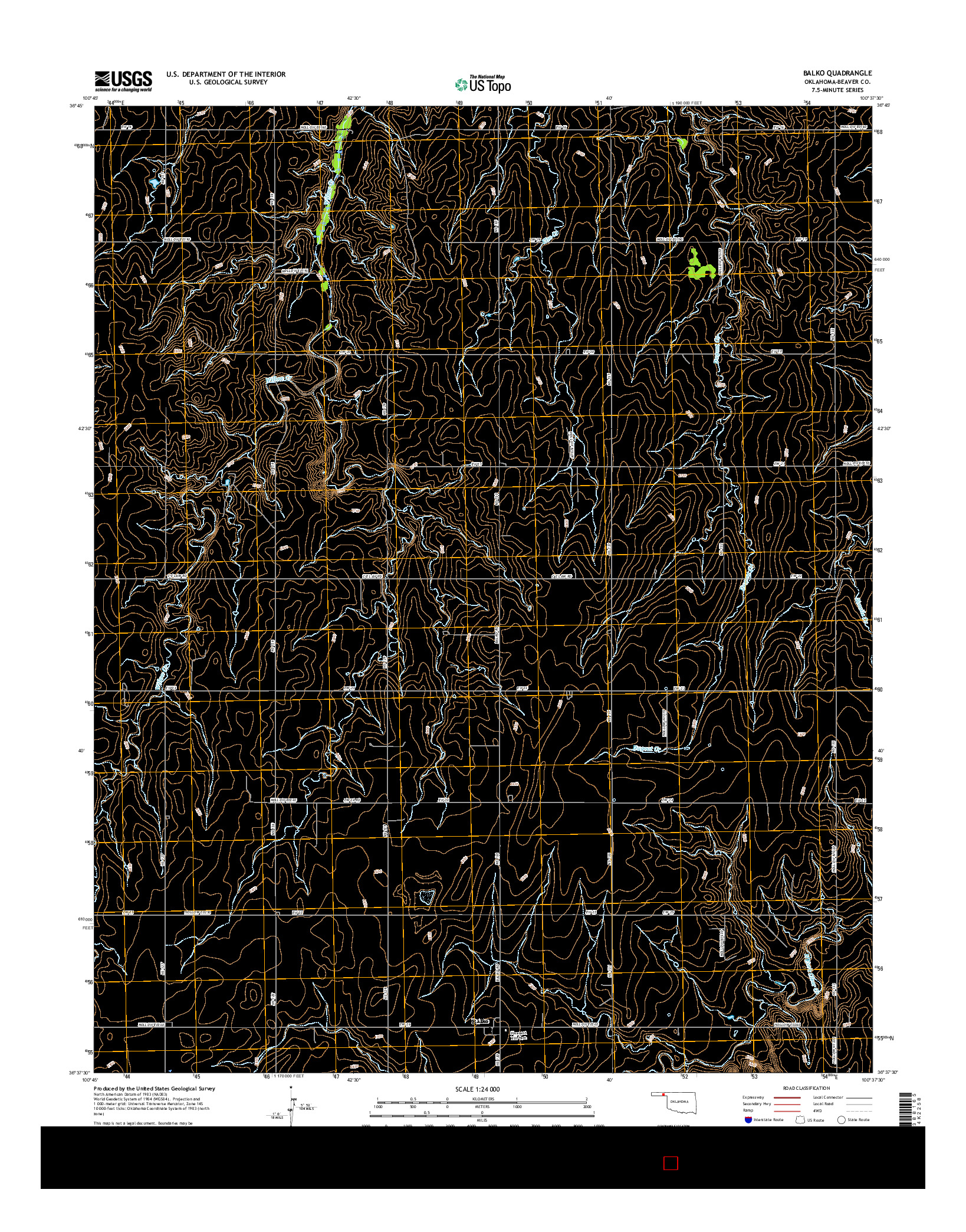 USGS US TOPO 7.5-MINUTE MAP FOR BALKO, OK 2016