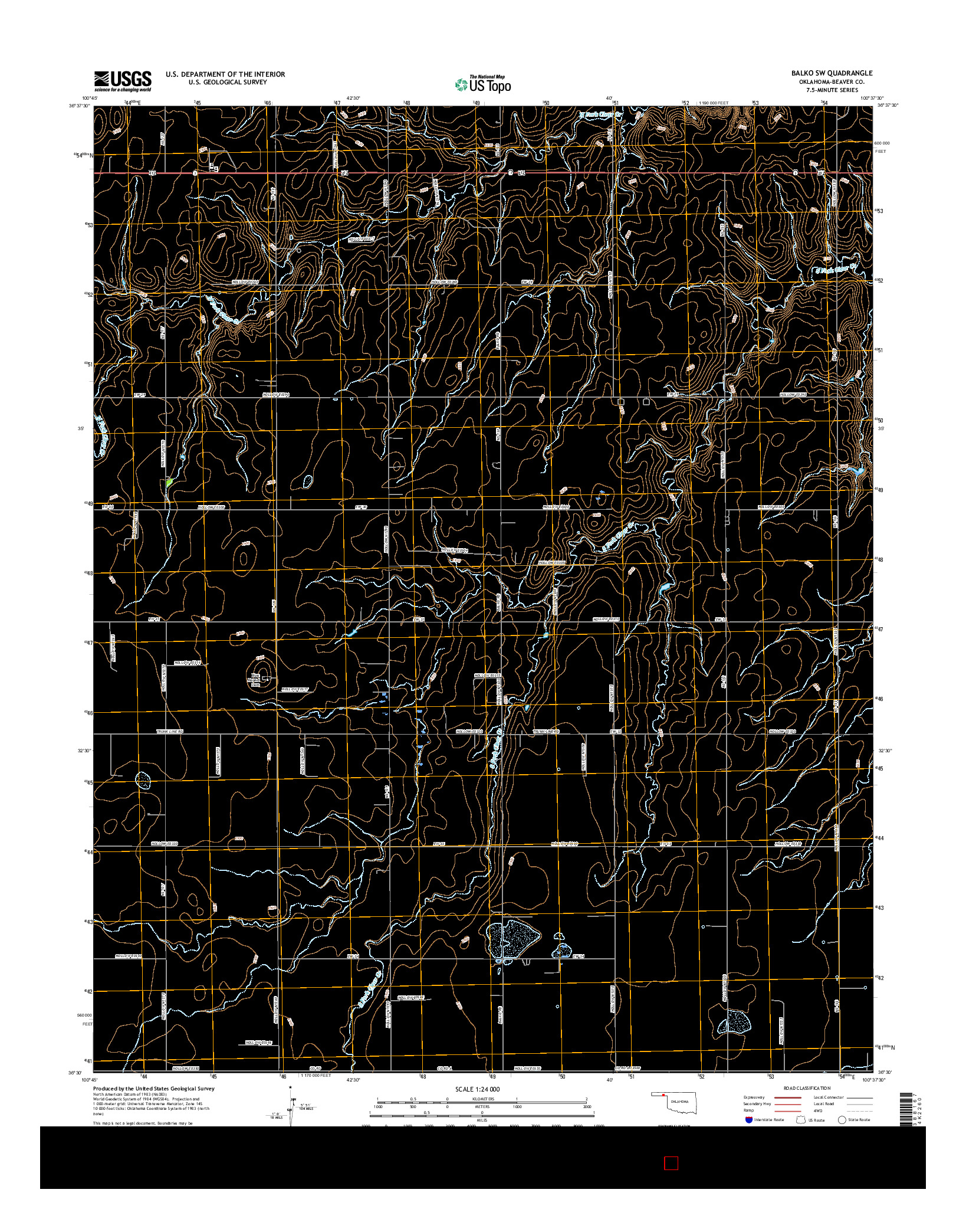 USGS US TOPO 7.5-MINUTE MAP FOR BALKO SW, OK 2016