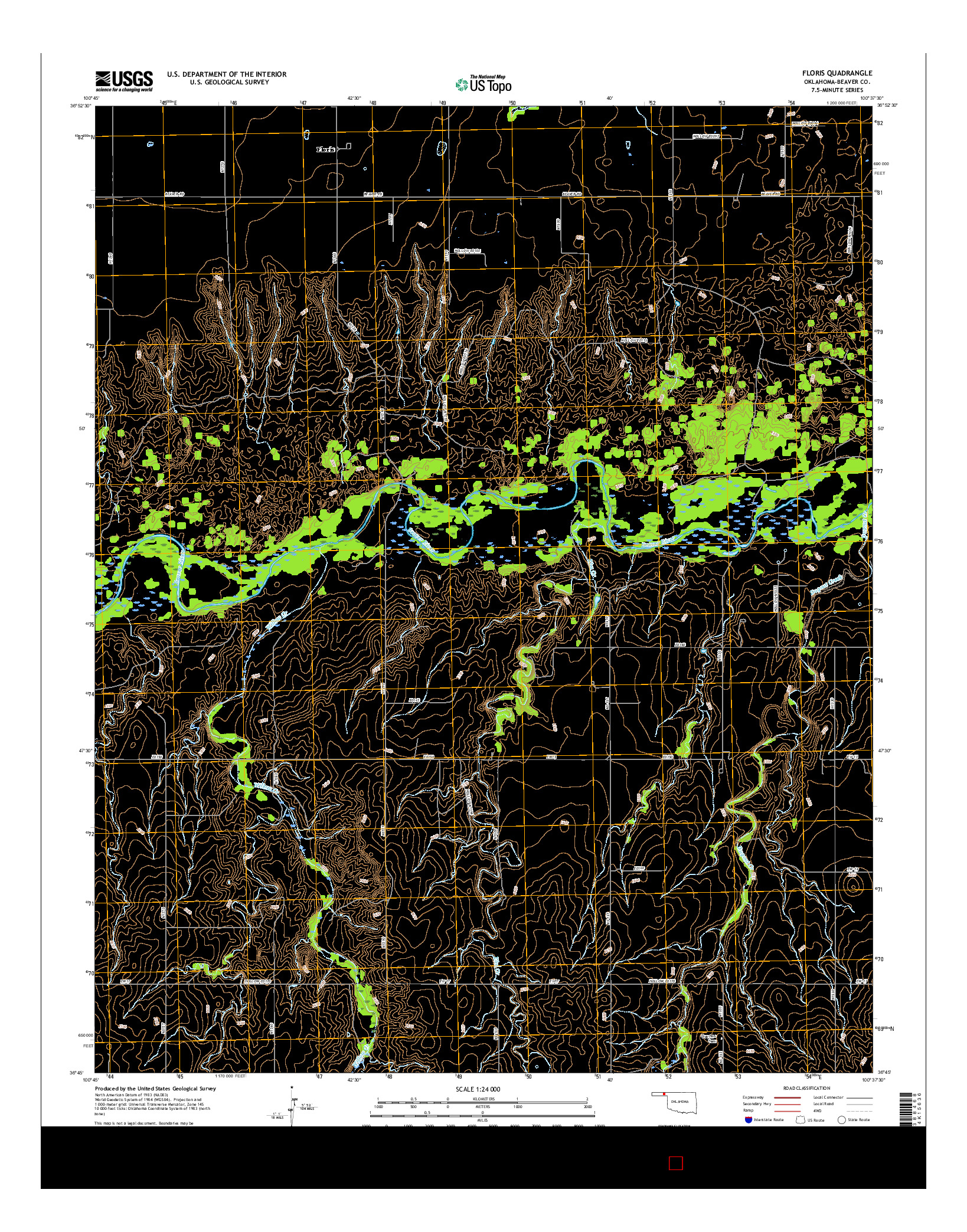 USGS US TOPO 7.5-MINUTE MAP FOR FLORIS, OK 2016