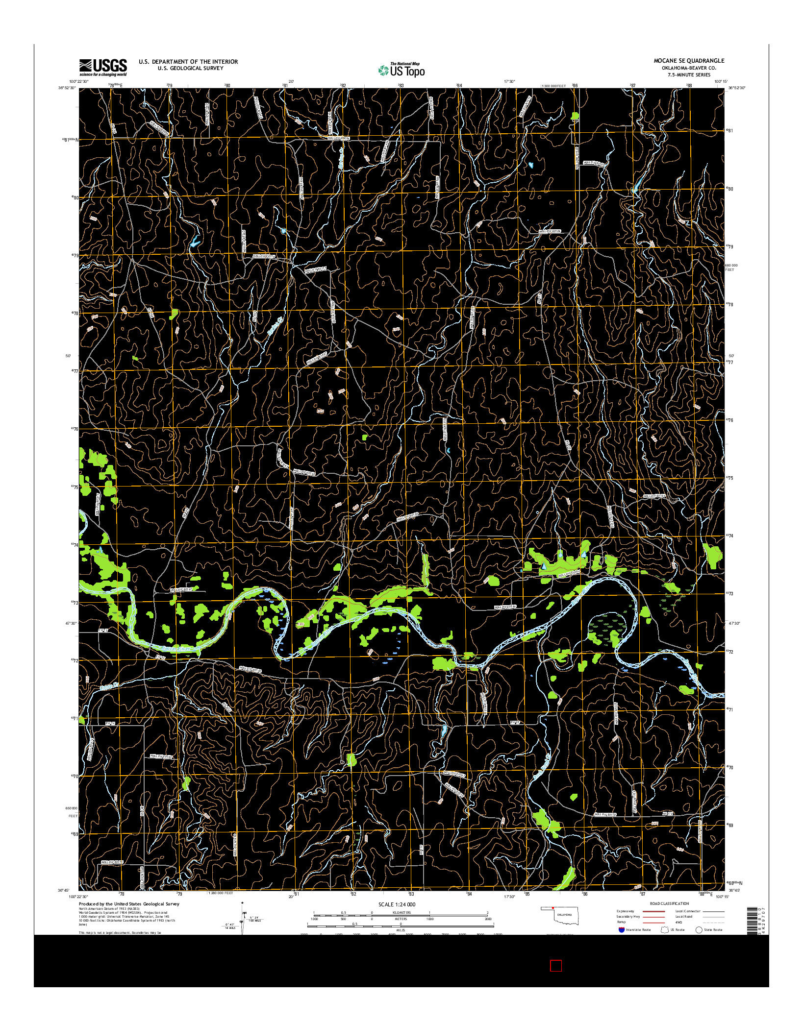 USGS US TOPO 7.5-MINUTE MAP FOR MOCANE SE, OK 2016