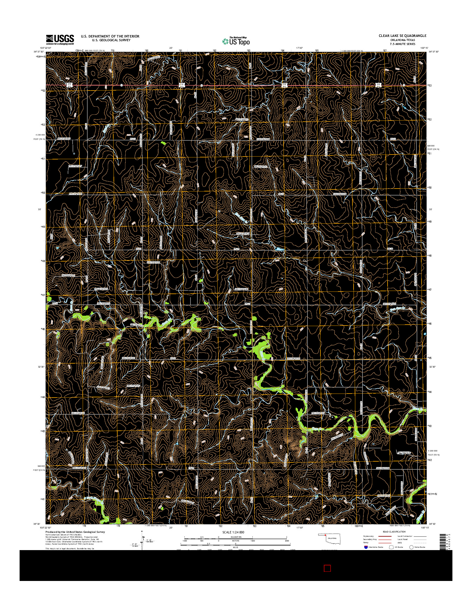 USGS US TOPO 7.5-MINUTE MAP FOR CLEAR LAKE SE, OK-TX 2016