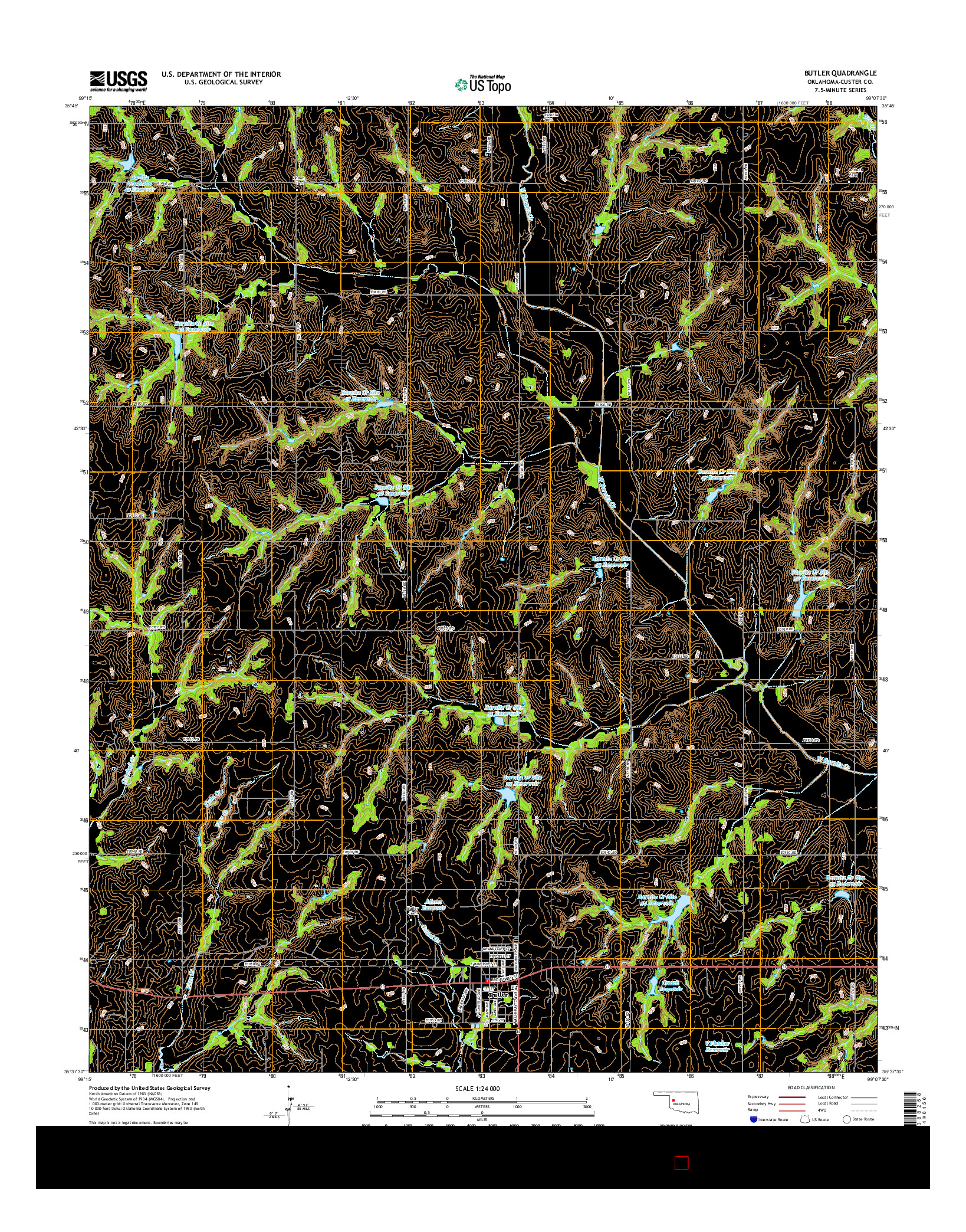 USGS US TOPO 7.5-MINUTE MAP FOR BUTLER, OK 2016