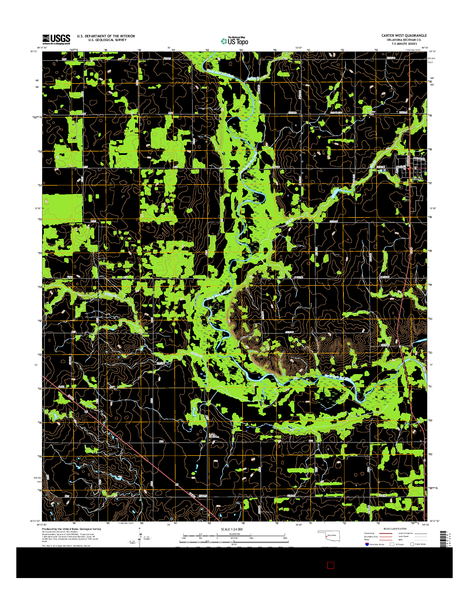 USGS US TOPO 7.5-MINUTE MAP FOR CARTER WEST, OK 2016