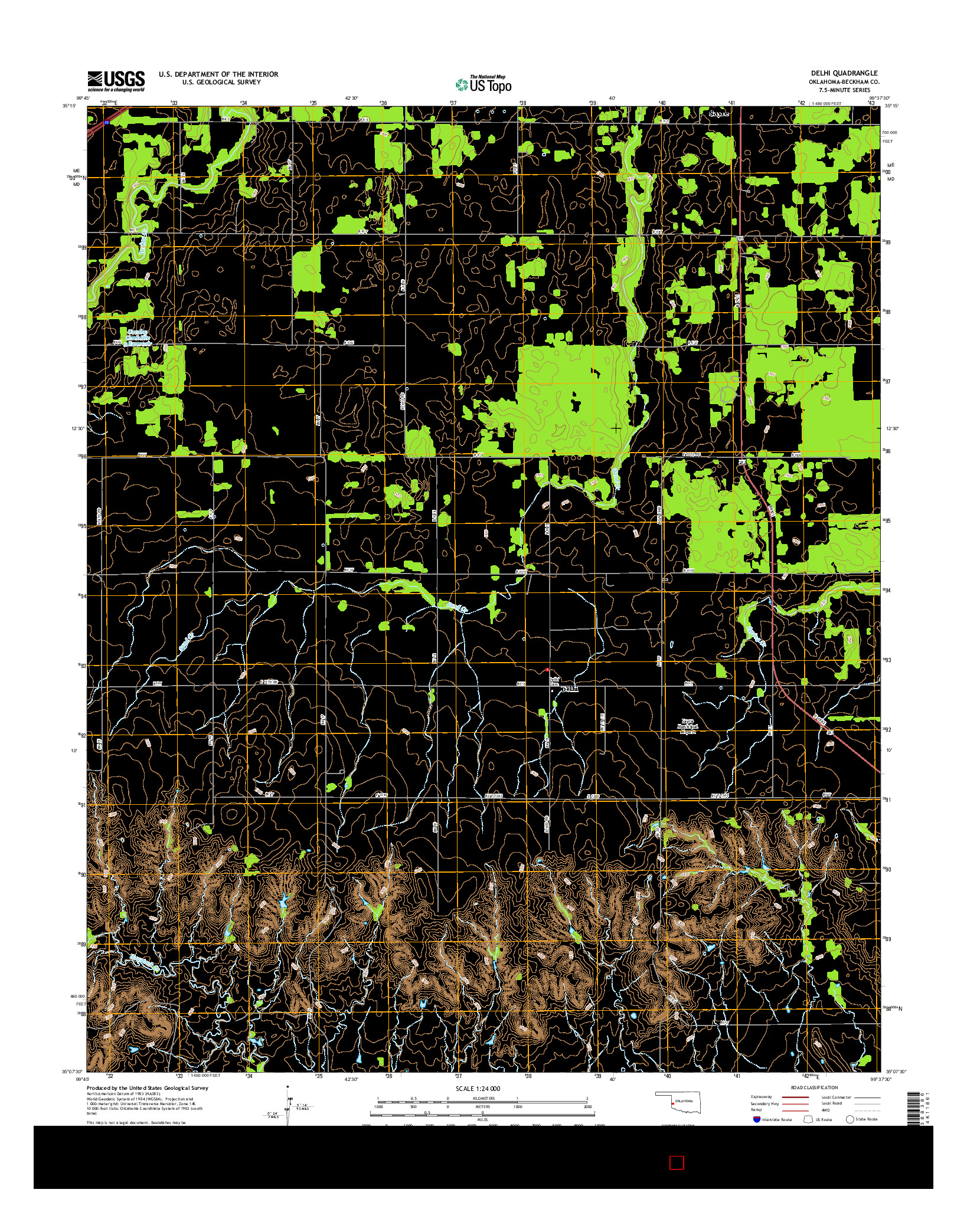 USGS US TOPO 7.5-MINUTE MAP FOR DELHI, OK 2016