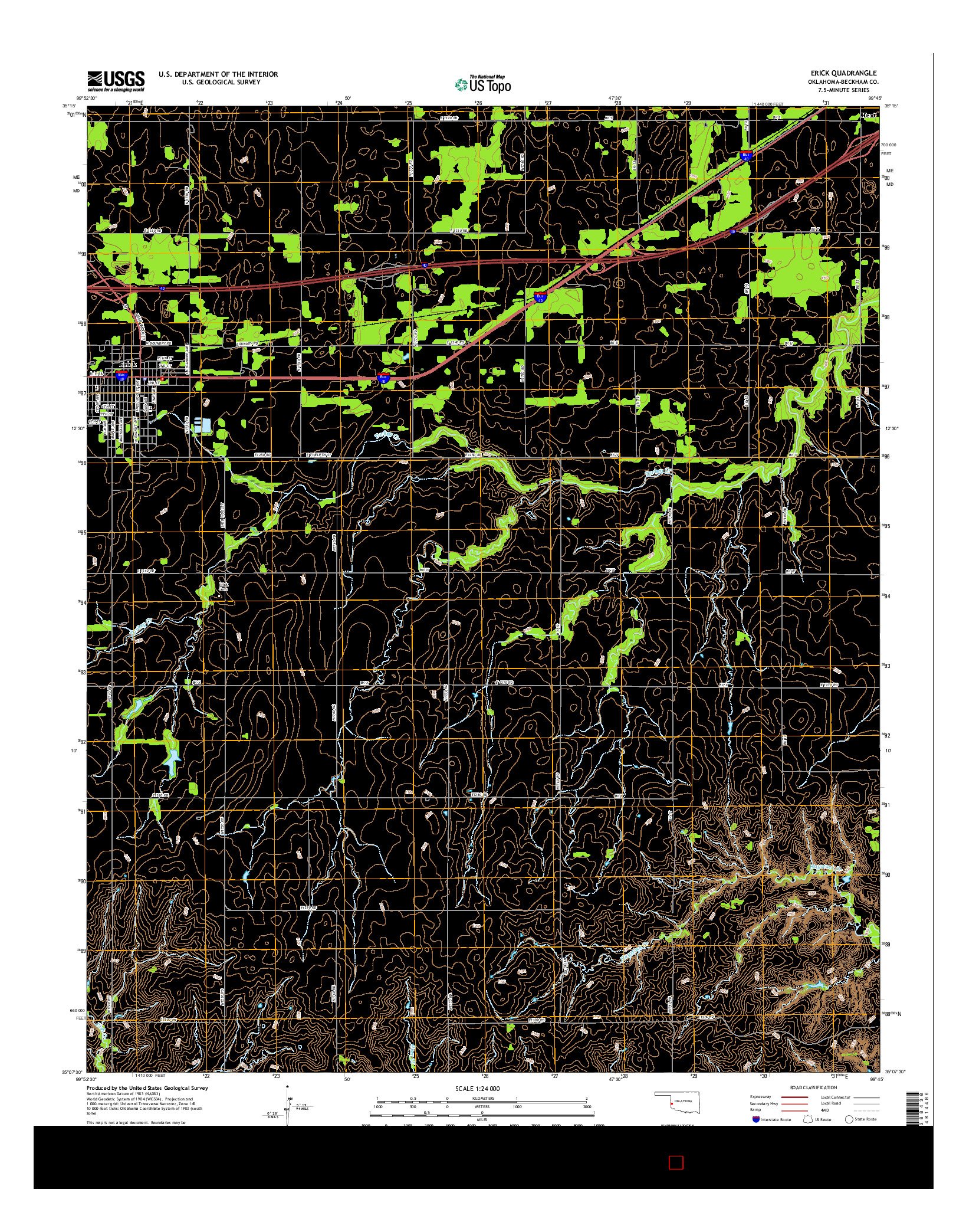 USGS US TOPO 7.5-MINUTE MAP FOR ERICK, OK 2016