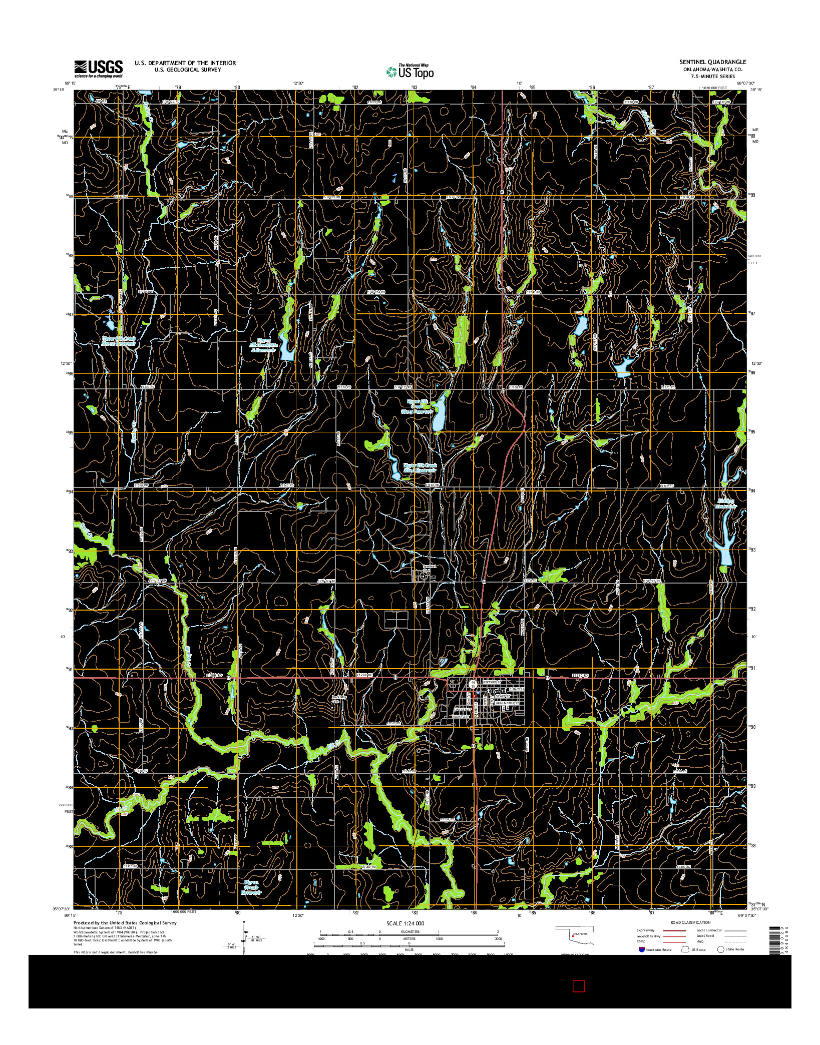 USGS US TOPO 7.5-MINUTE MAP FOR SENTINEL, OK 2016