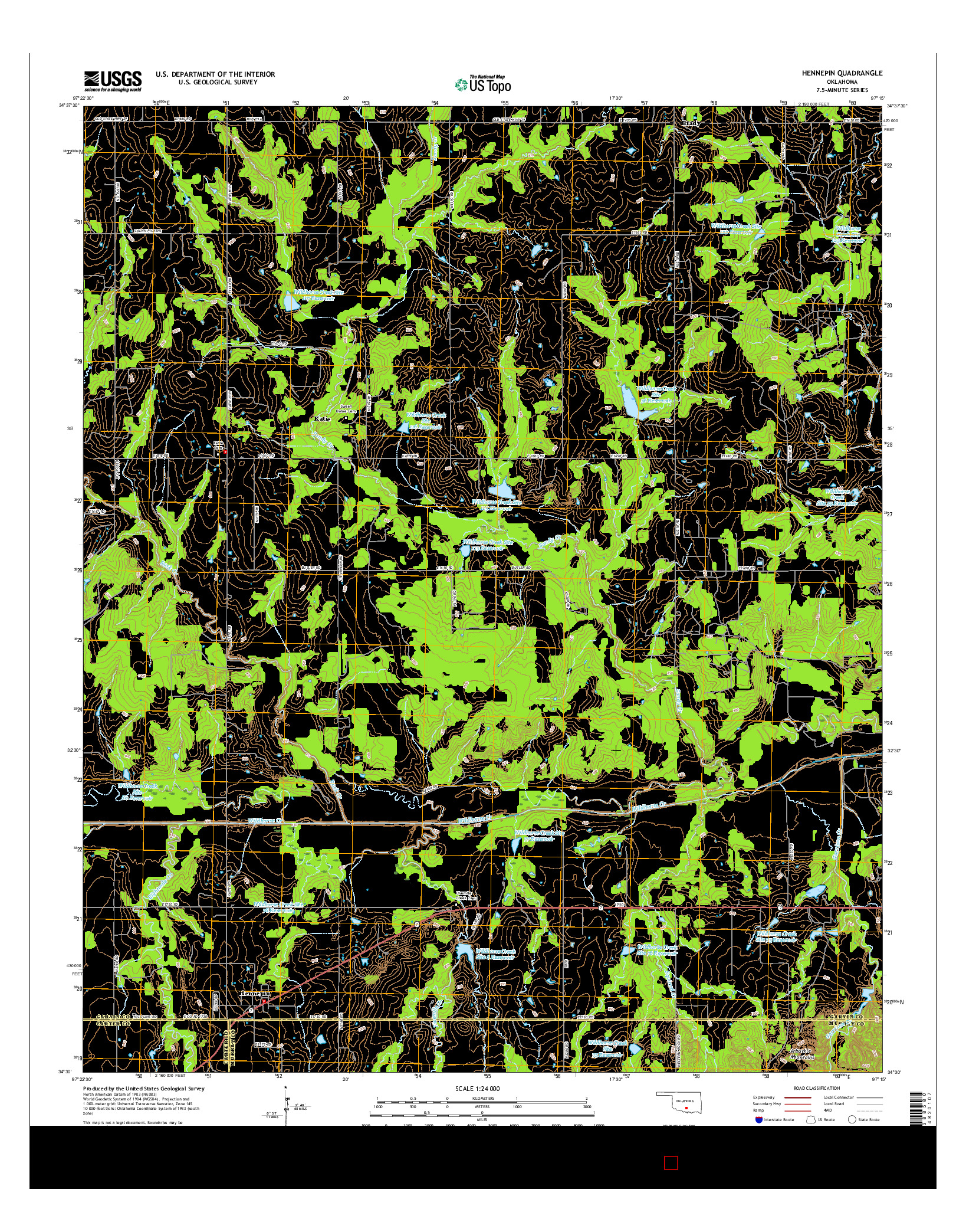 USGS US TOPO 7.5-MINUTE MAP FOR HENNEPIN, OK 2016