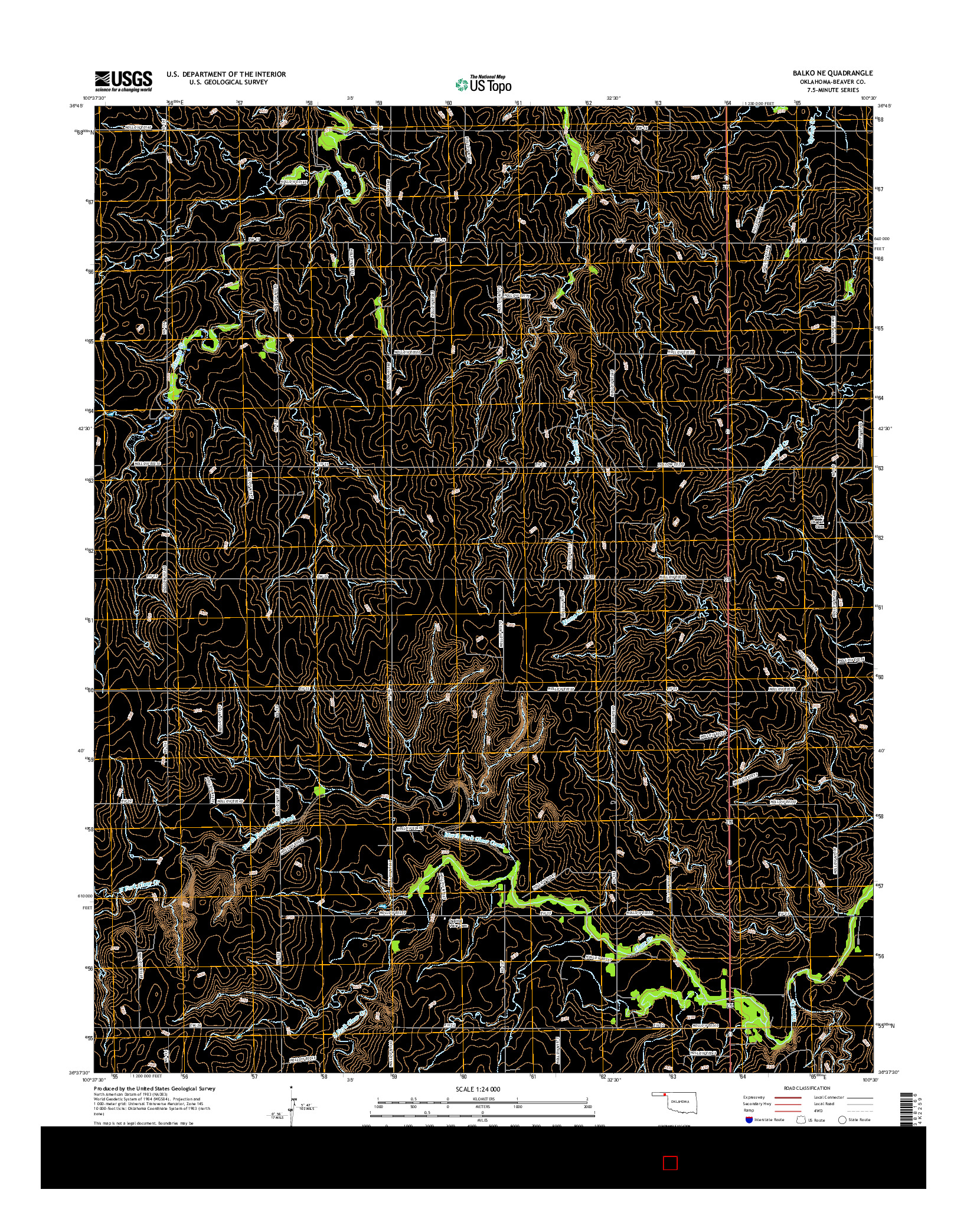 USGS US TOPO 7.5-MINUTE MAP FOR BALKO NE, OK 2016