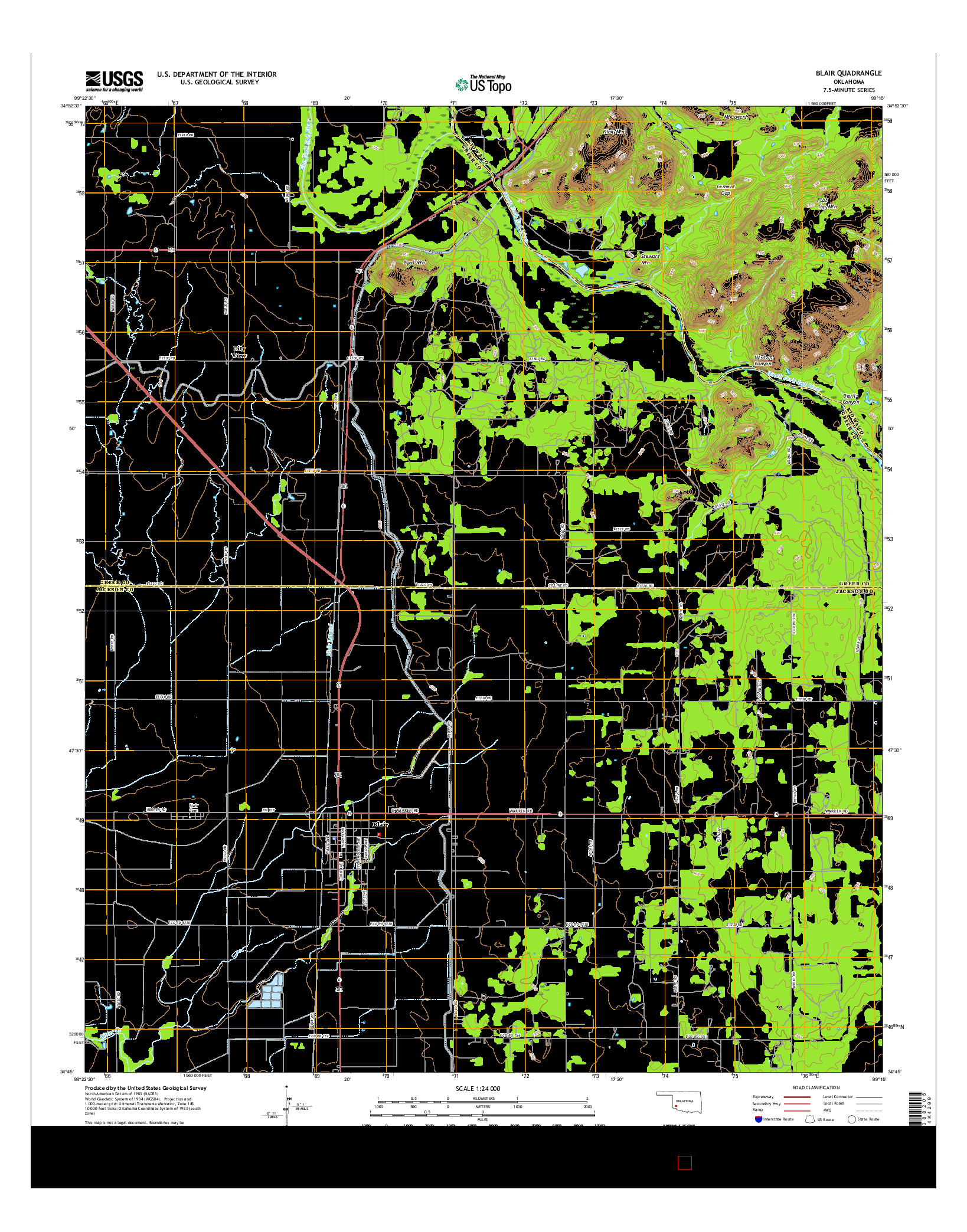 USGS US TOPO 7.5-MINUTE MAP FOR BLAIR, OK 2016