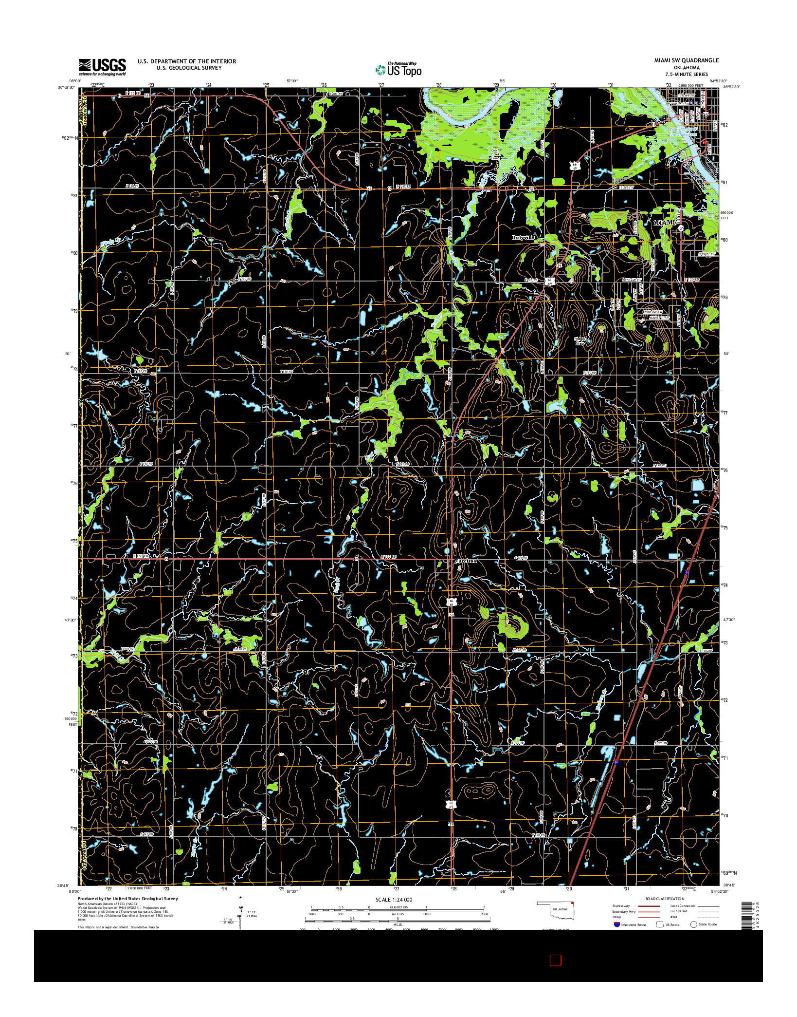 USGS US TOPO 7.5-MINUTE MAP FOR MIAMI SW, OK 2016