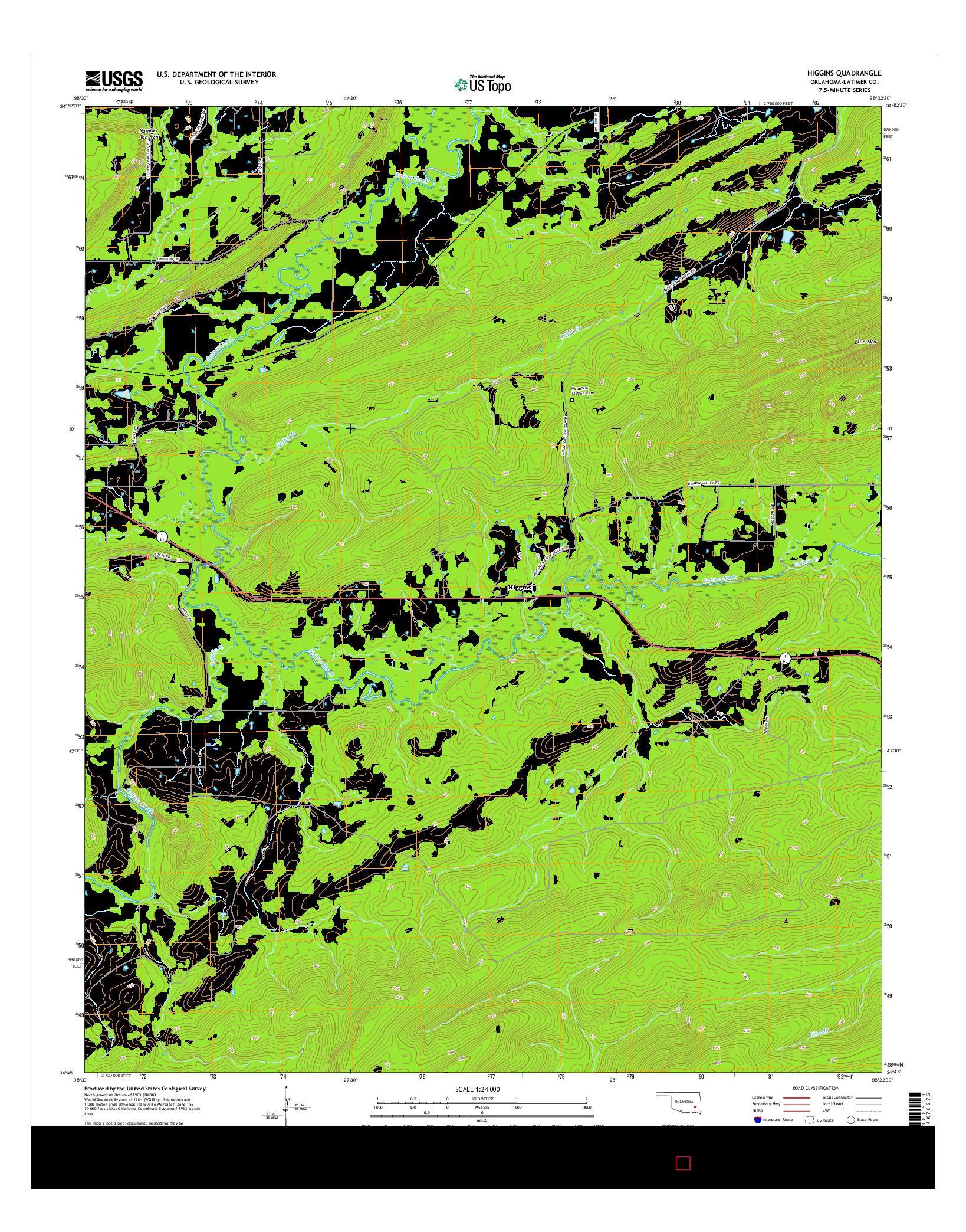 USGS US TOPO 7.5-MINUTE MAP FOR HIGGINS, OK 2016