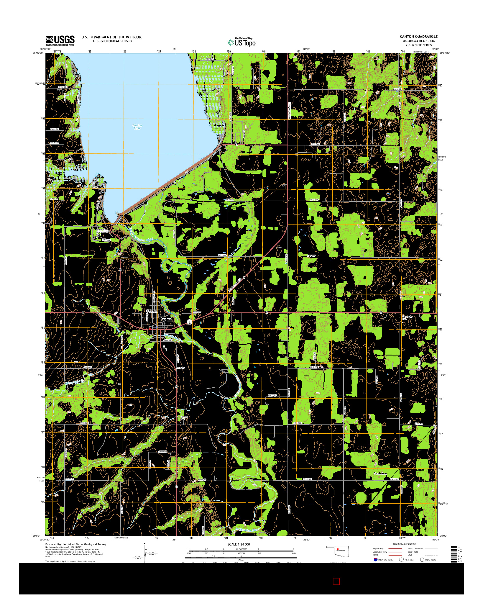 USGS US TOPO 7.5-MINUTE MAP FOR CANTON, OK 2016