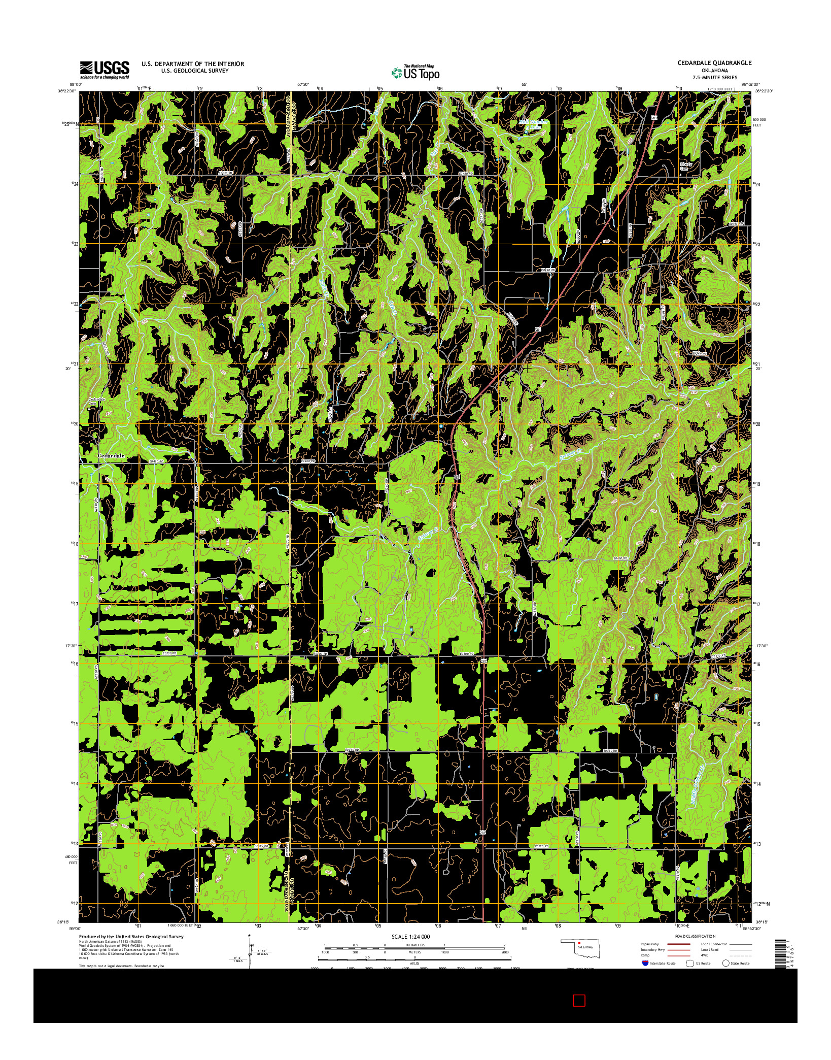 USGS US TOPO 7.5-MINUTE MAP FOR CEDARDALE, OK 2016