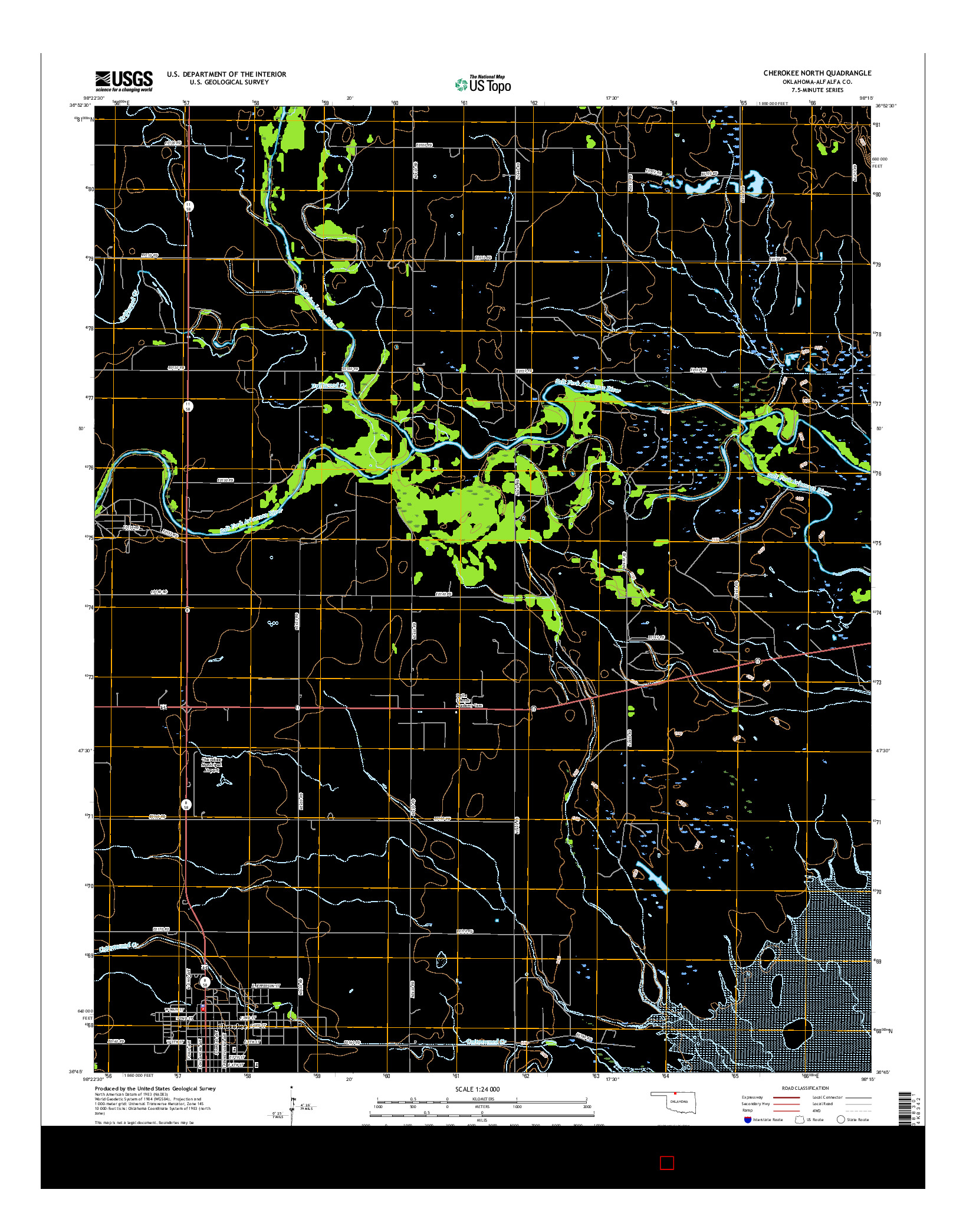 USGS US TOPO 7.5-MINUTE MAP FOR CHEROKEE NORTH, OK 2016