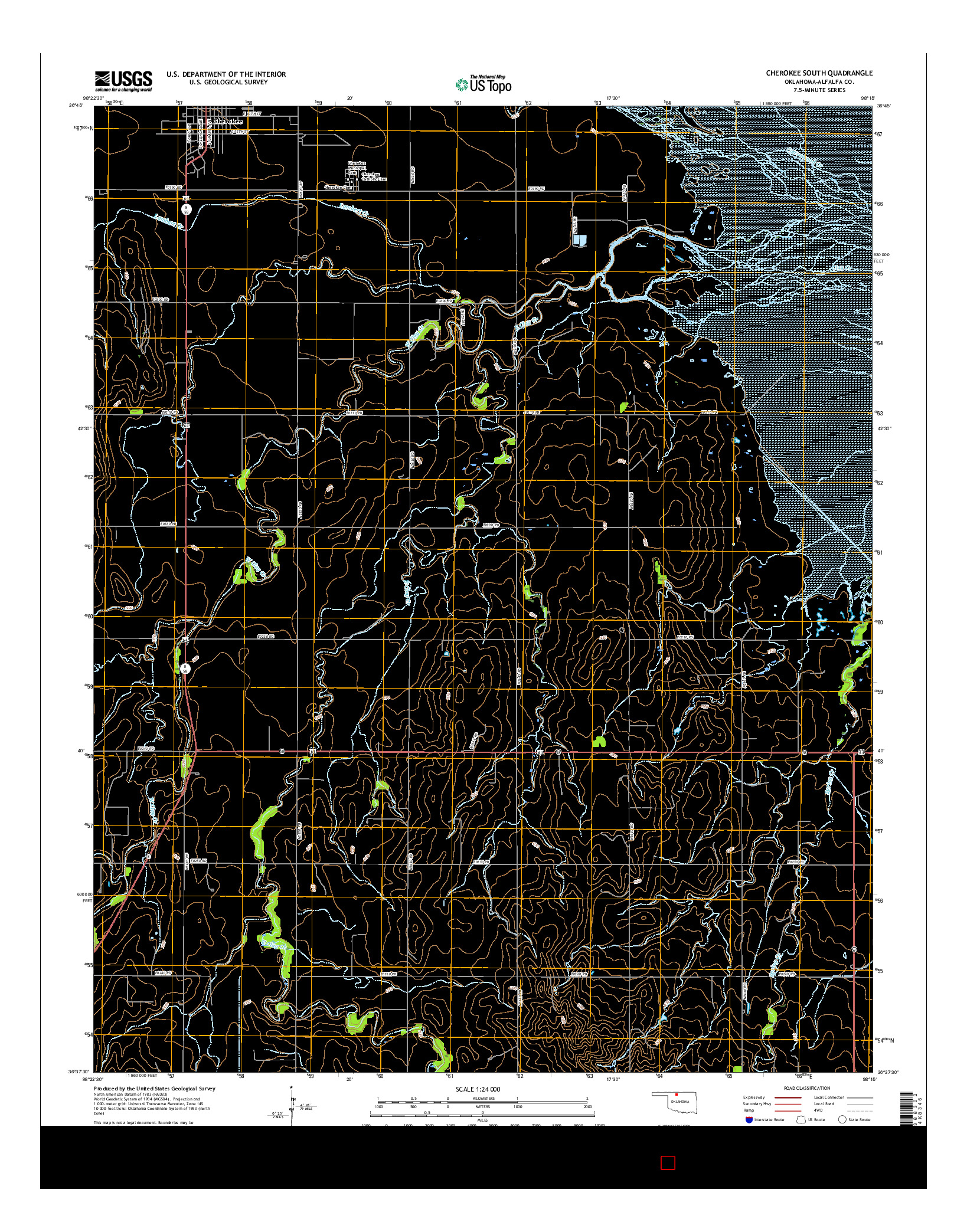 USGS US TOPO 7.5-MINUTE MAP FOR CHEROKEE SOUTH, OK 2016