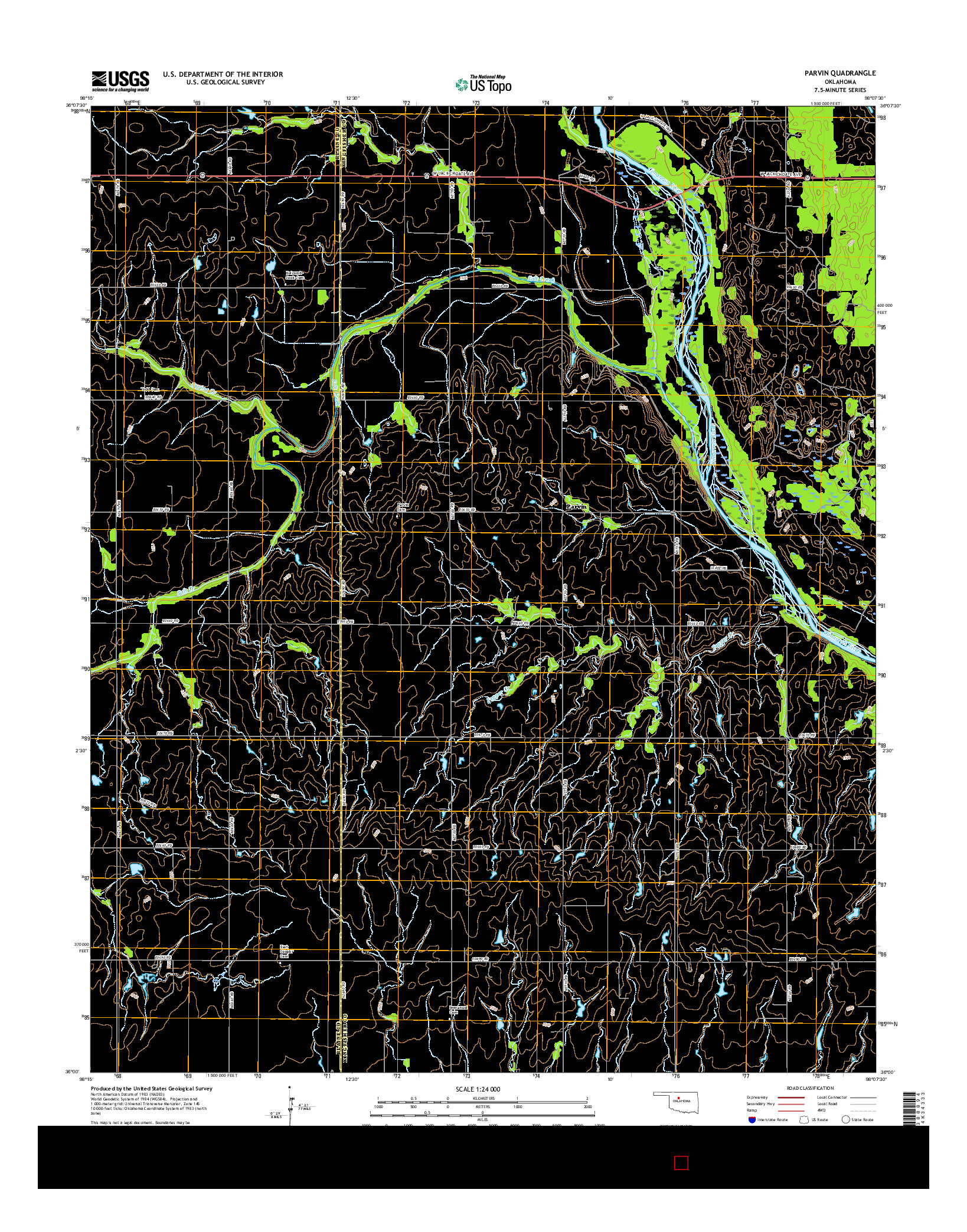 USGS US TOPO 7.5-MINUTE MAP FOR PARVIN, OK 2016