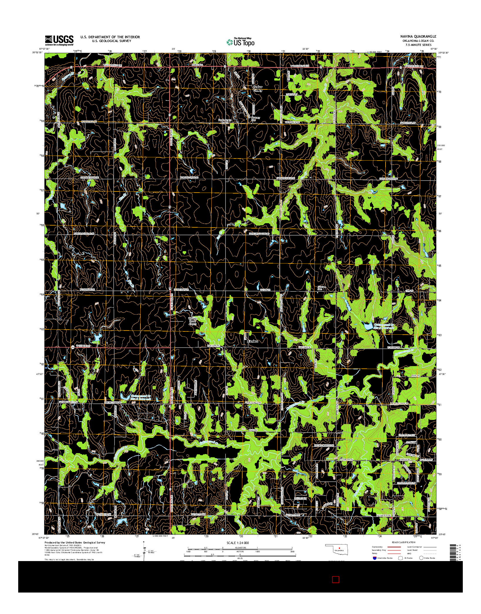 USGS US TOPO 7.5-MINUTE MAP FOR NAVINA, OK 2016