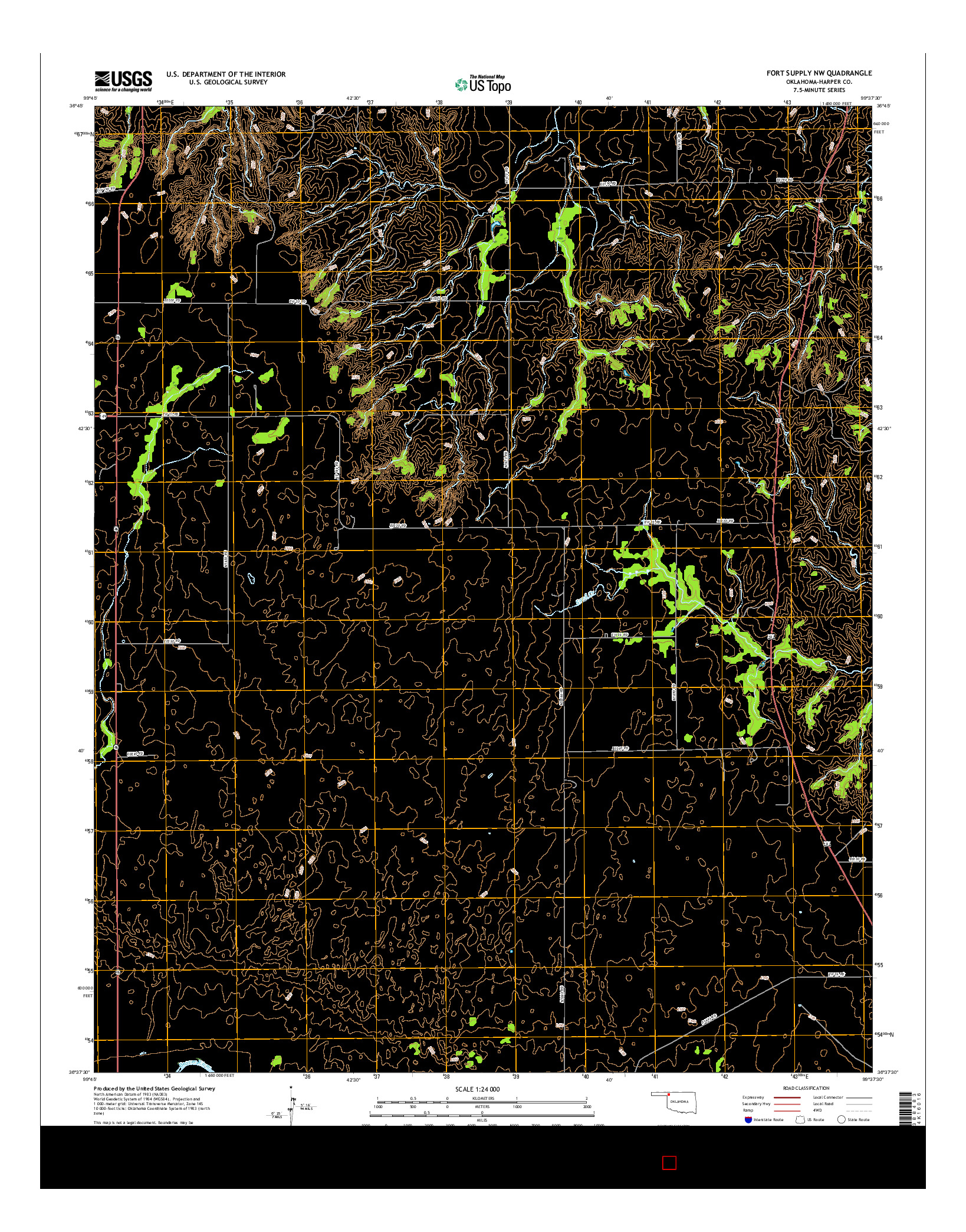 USGS US TOPO 7.5-MINUTE MAP FOR FORT SUPPLY NW, OK 2016