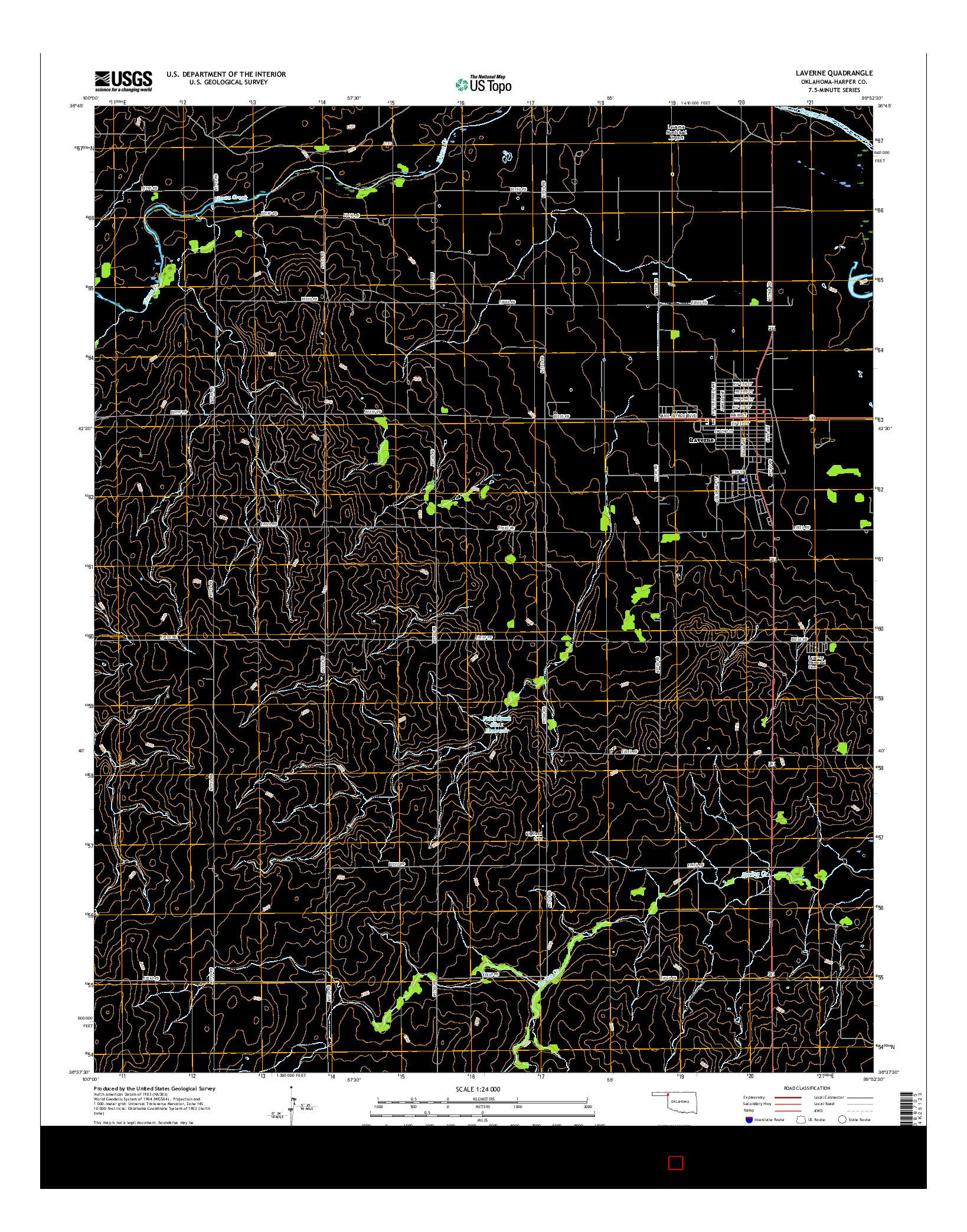 USGS US TOPO 7.5-MINUTE MAP FOR LAVERNE, OK 2016