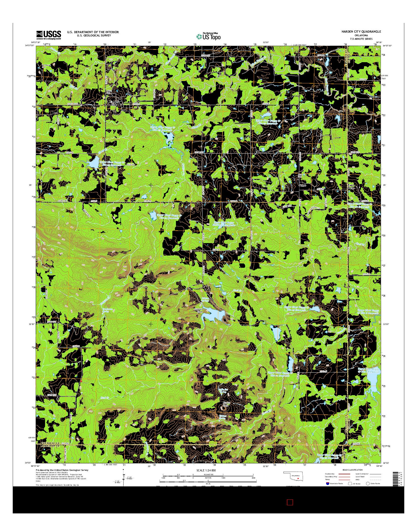 USGS US TOPO 7.5-MINUTE MAP FOR HARDEN CITY, OK 2016