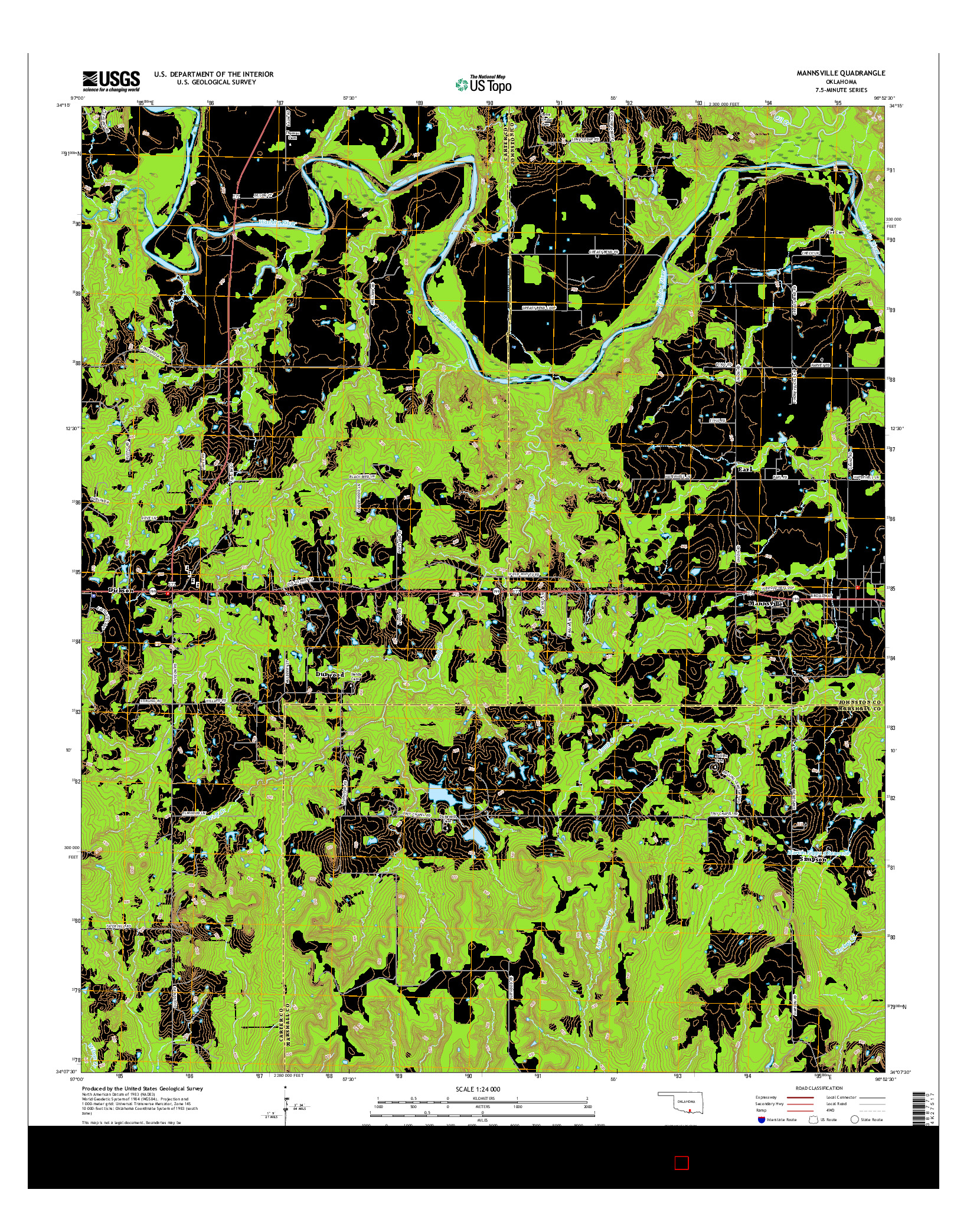 USGS US TOPO 7.5-MINUTE MAP FOR MANNSVILLE, OK 2016