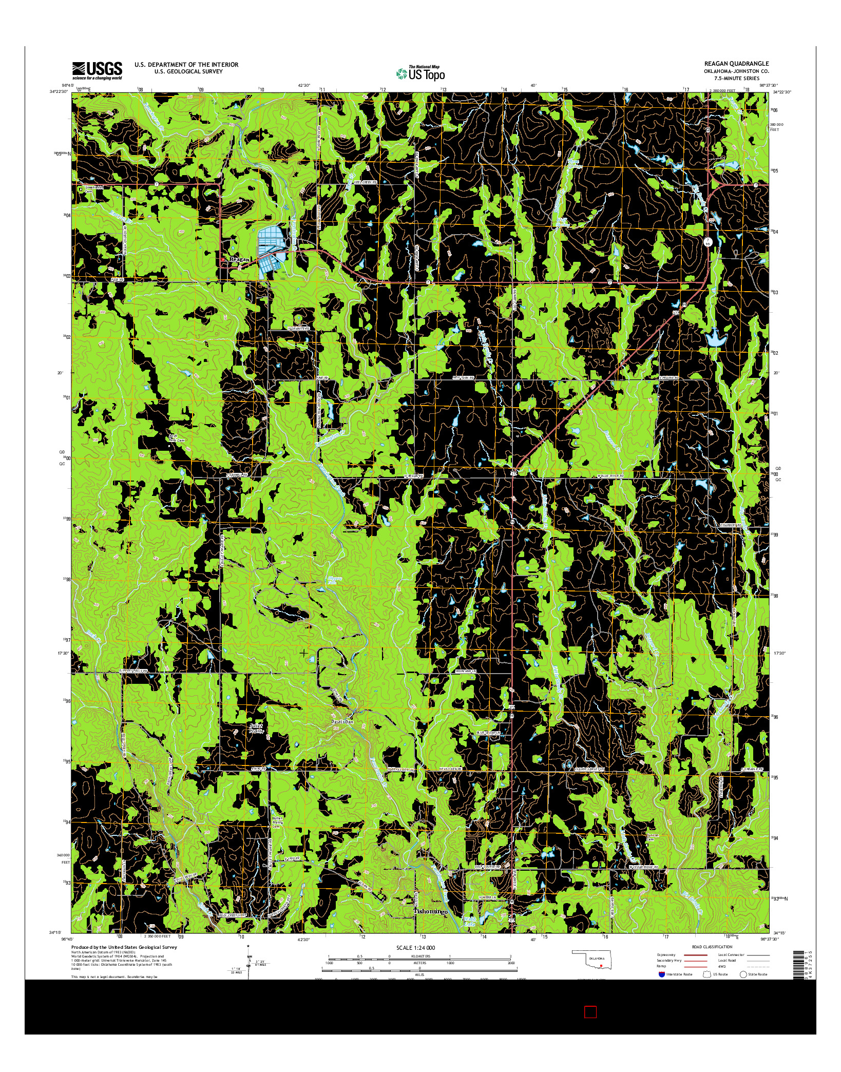 USGS US TOPO 7.5-MINUTE MAP FOR REAGAN, OK 2016