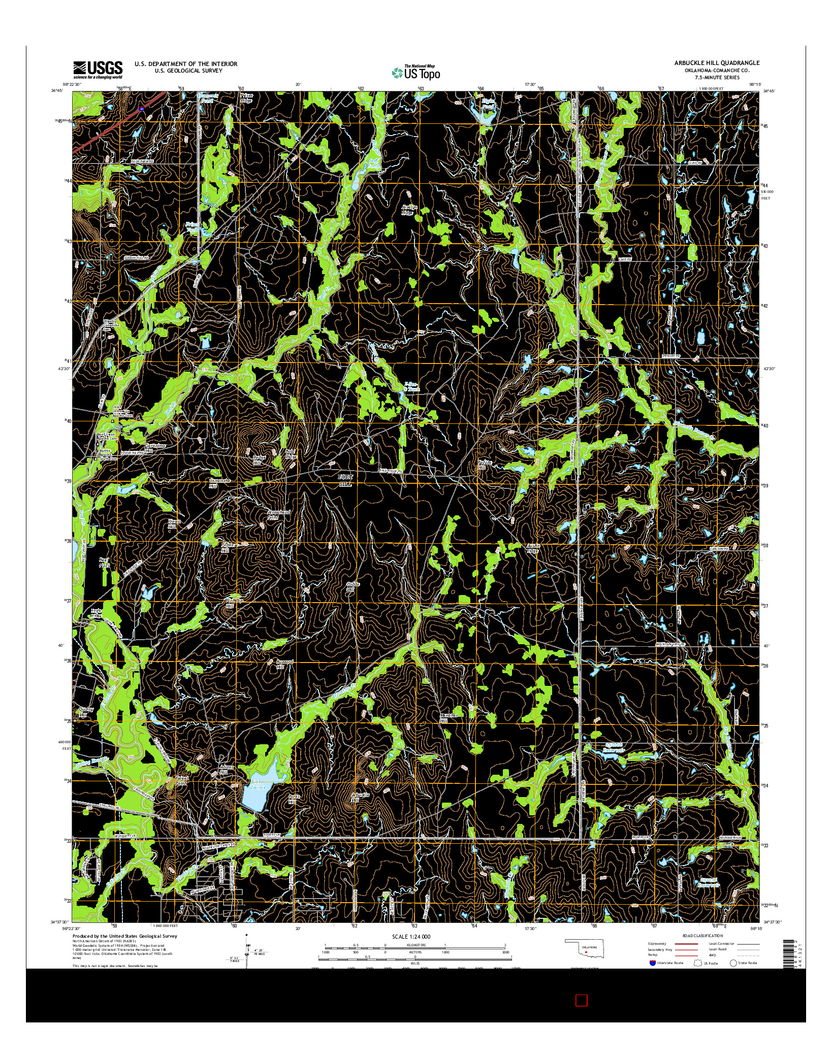 USGS US TOPO 7.5-MINUTE MAP FOR ARBUCKLE HILL, OK 2016