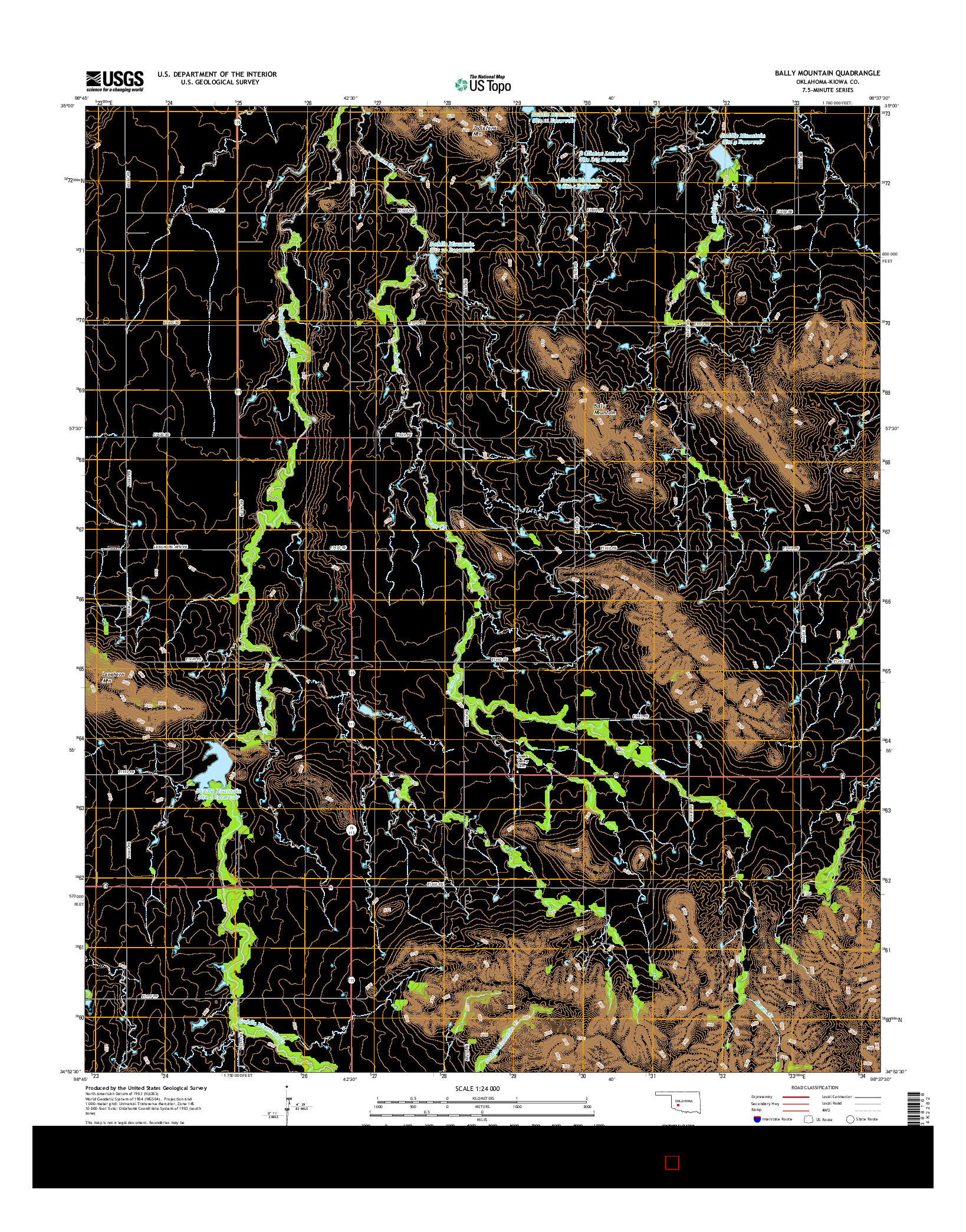 USGS US TOPO 7.5-MINUTE MAP FOR BALLY MOUNTAIN, OK 2016