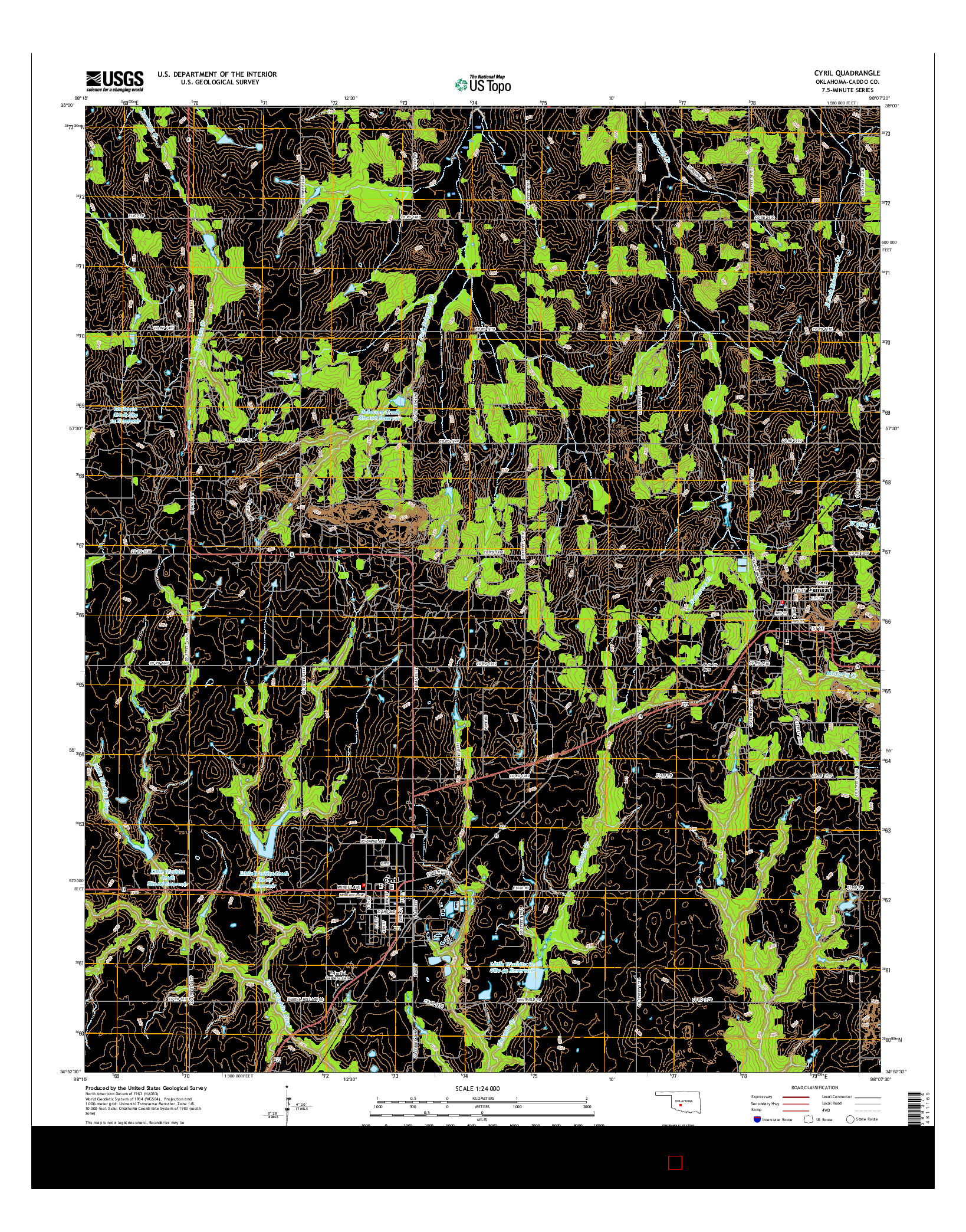 USGS US TOPO 7.5-MINUTE MAP FOR CYRIL, OK 2016