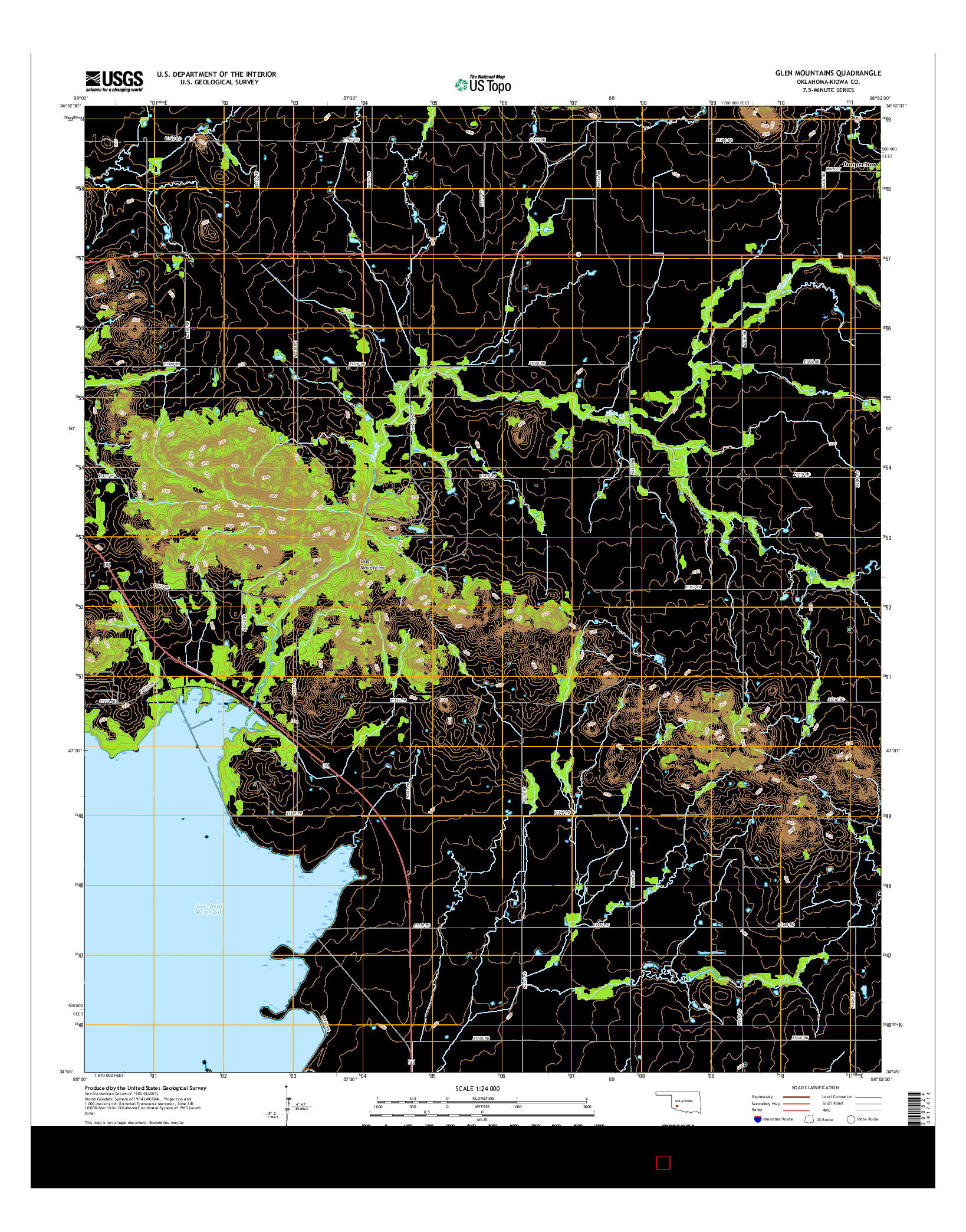 USGS US TOPO 7.5-MINUTE MAP FOR GLEN MOUNTAINS, OK 2016