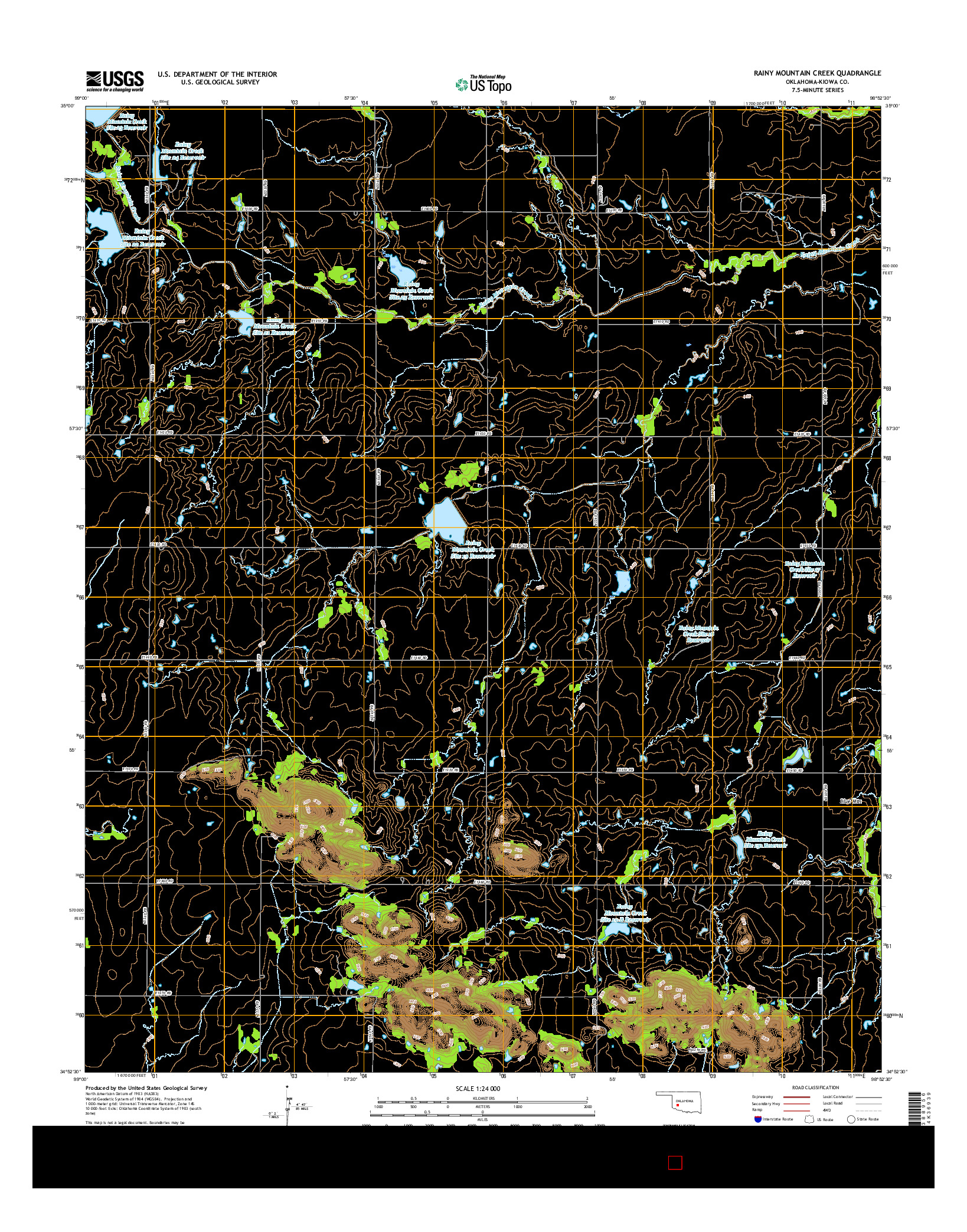 USGS US TOPO 7.5-MINUTE MAP FOR RAINY MOUNTAIN CREEK, OK 2016