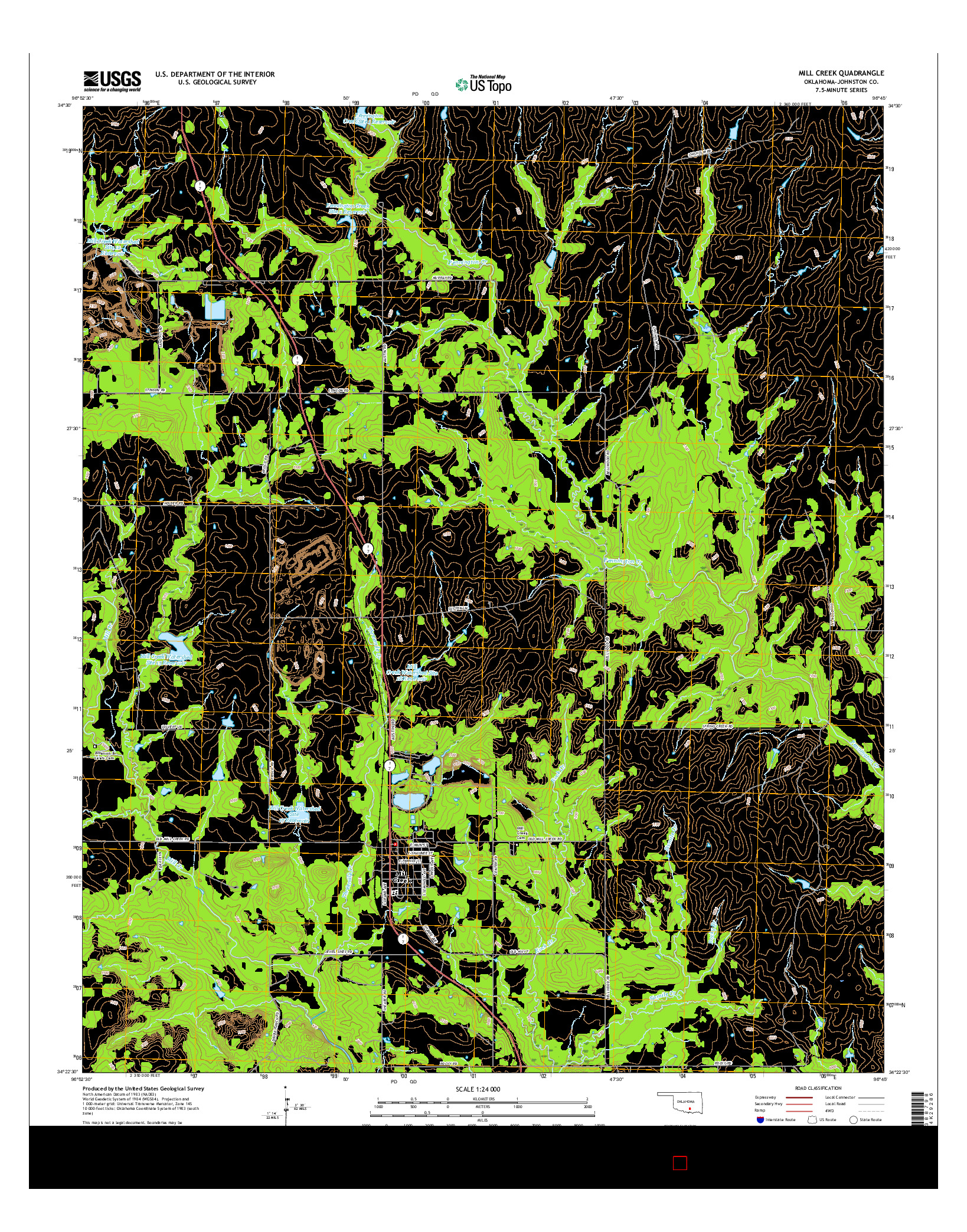 USGS US TOPO 7.5-MINUTE MAP FOR MILL CREEK, OK 2016