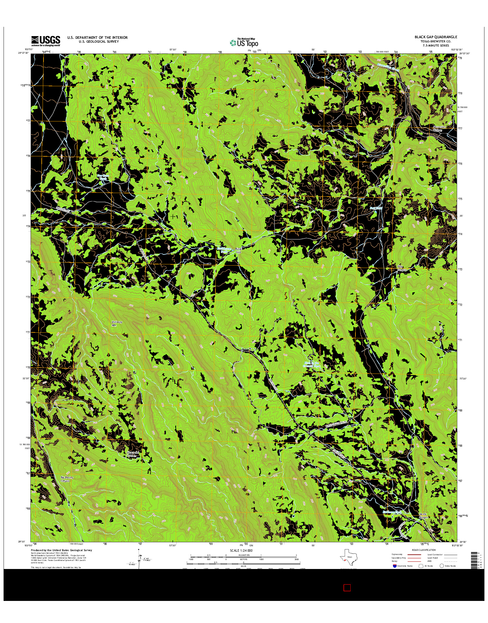 USGS US TOPO 7.5-MINUTE MAP FOR BLACK GAP, TX 2016