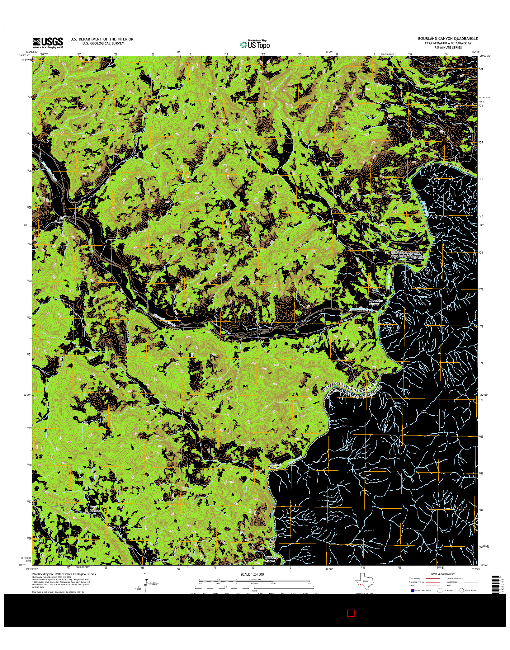 USGS US TOPO 7.5-MINUTE MAP FOR BOURLAND CANYON, TX-COA 2016