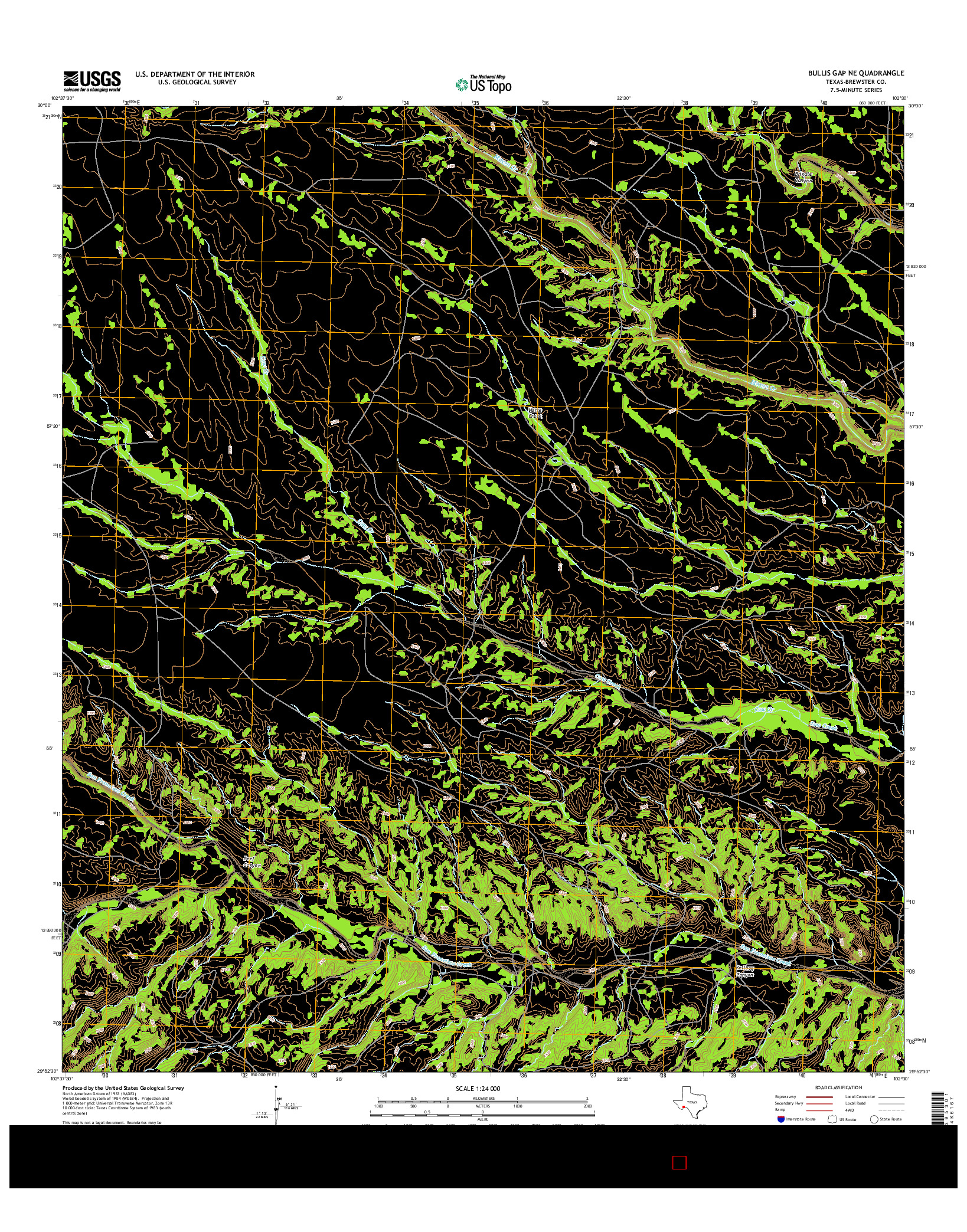 USGS US TOPO 7.5-MINUTE MAP FOR BULLIS GAP NE, TX 2016