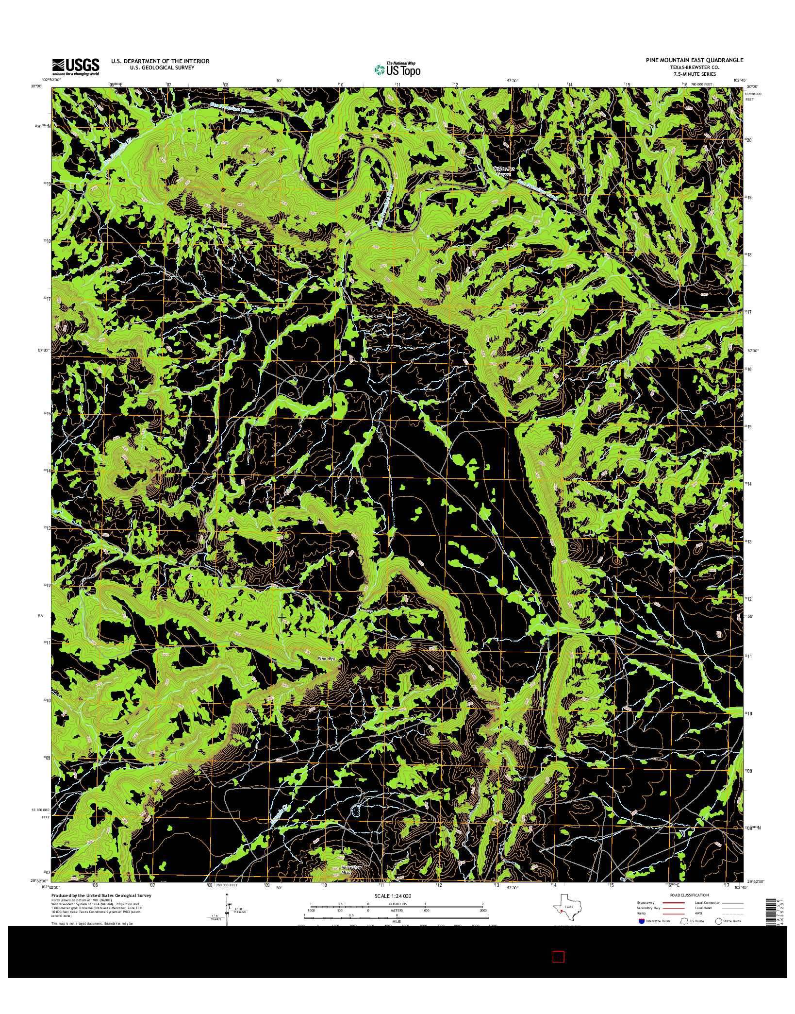 USGS US TOPO 7.5-MINUTE MAP FOR PINE MOUNTAIN EAST, TX 2016