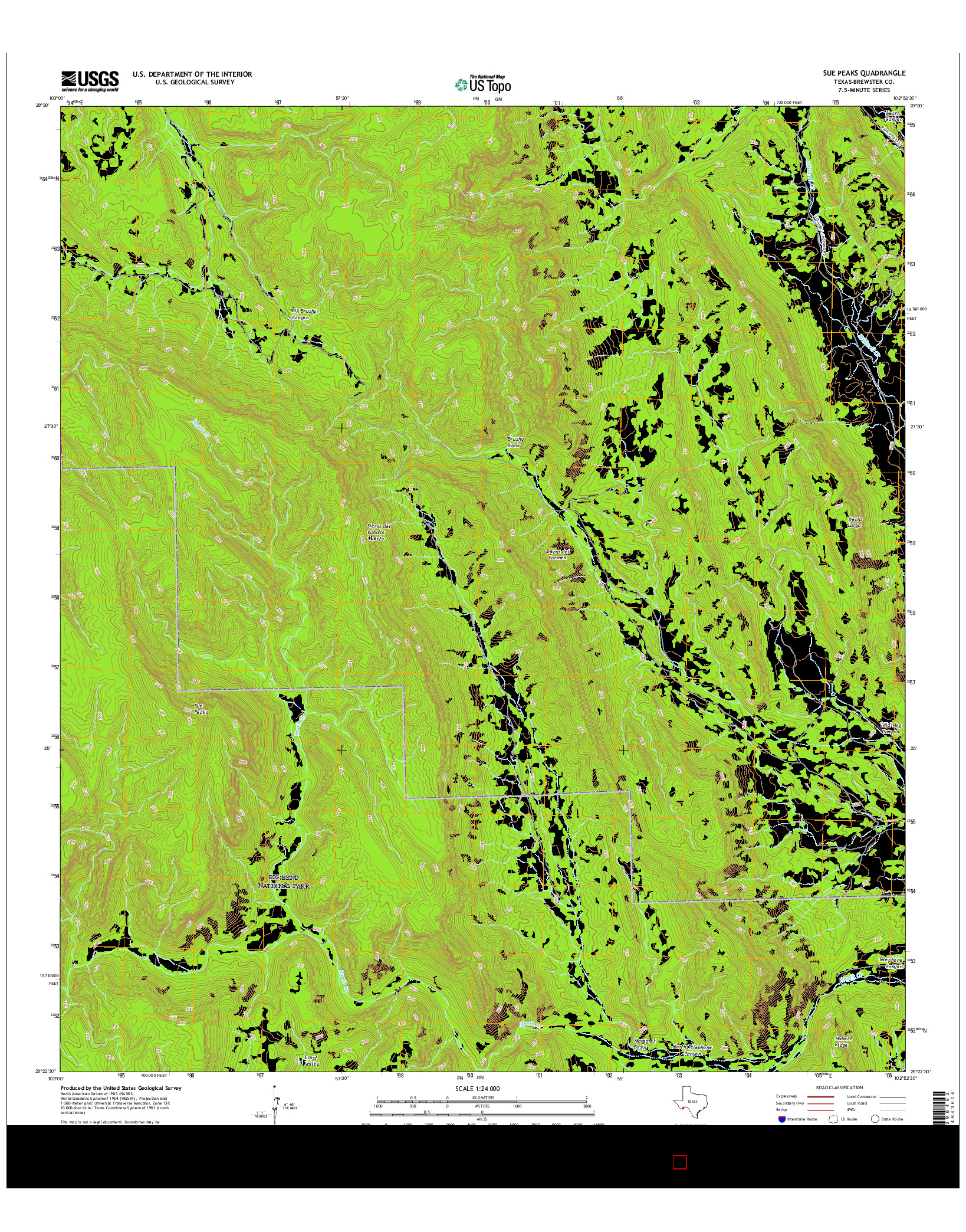 USGS US TOPO 7.5-MINUTE MAP FOR SUE PEAKS, TX 2016