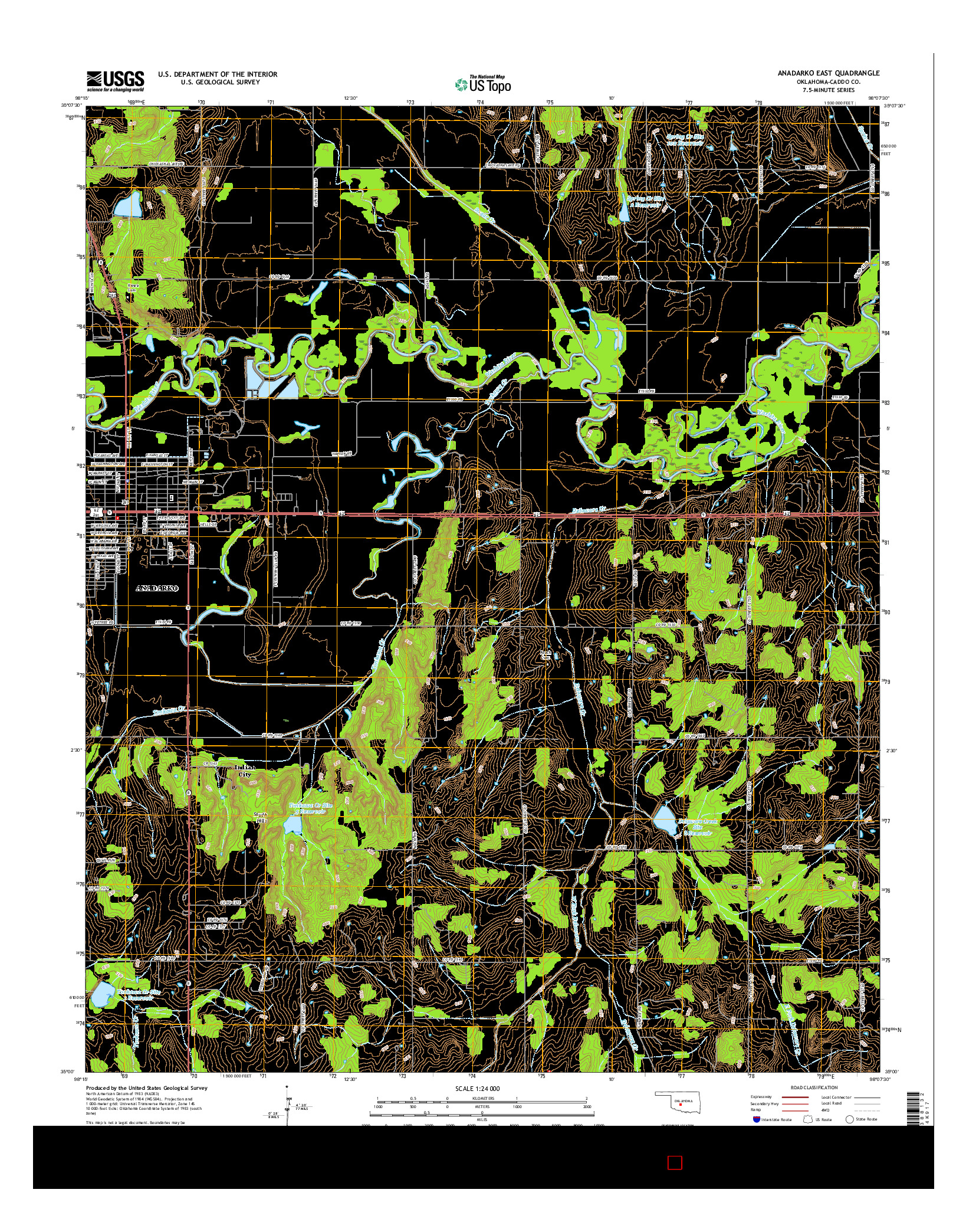 USGS US TOPO 7.5-MINUTE MAP FOR ANADARKO EAST, OK 2016