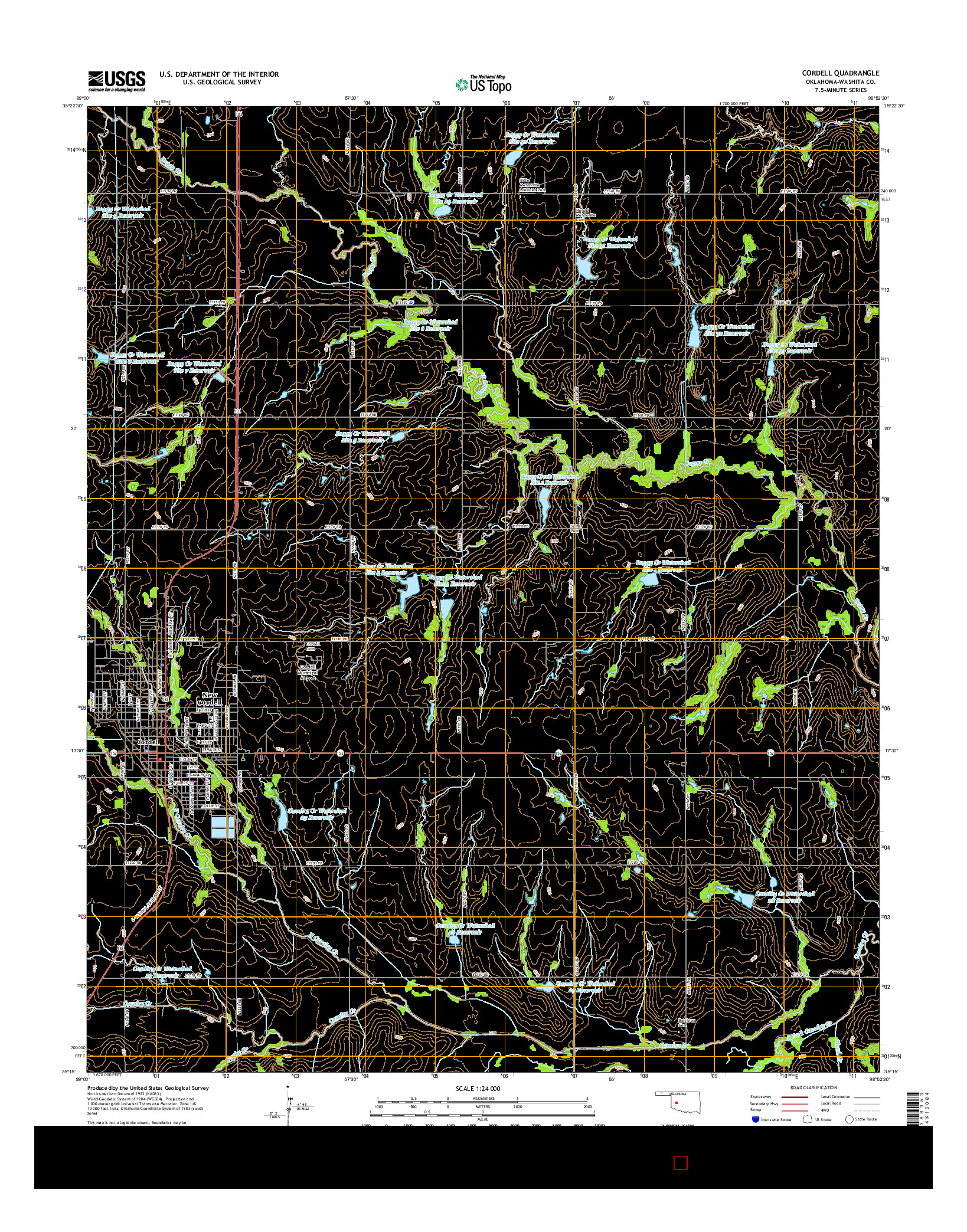 USGS US TOPO 7.5-MINUTE MAP FOR CORDELL, OK 2016
