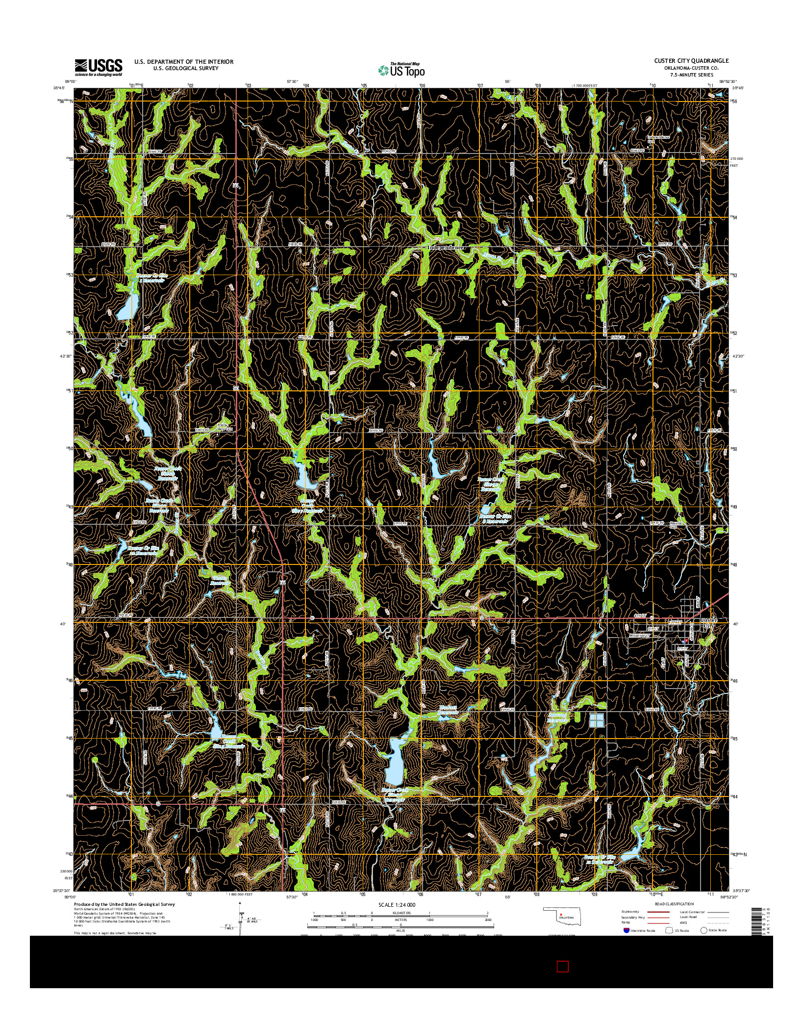 USGS US TOPO 7.5-MINUTE MAP FOR CUSTER CITY, OK 2016