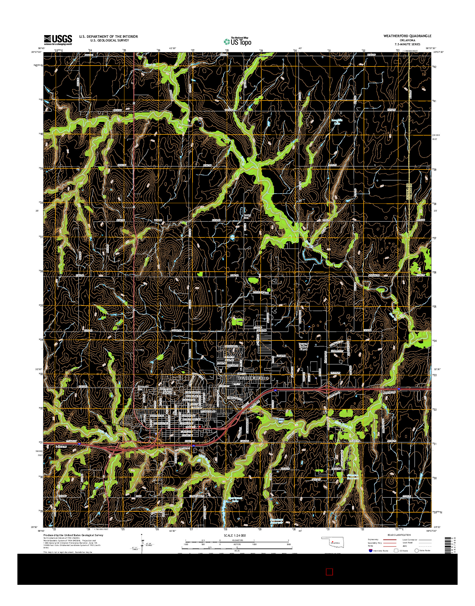 USGS US TOPO 7.5-MINUTE MAP FOR WEATHERFORD, OK 2016