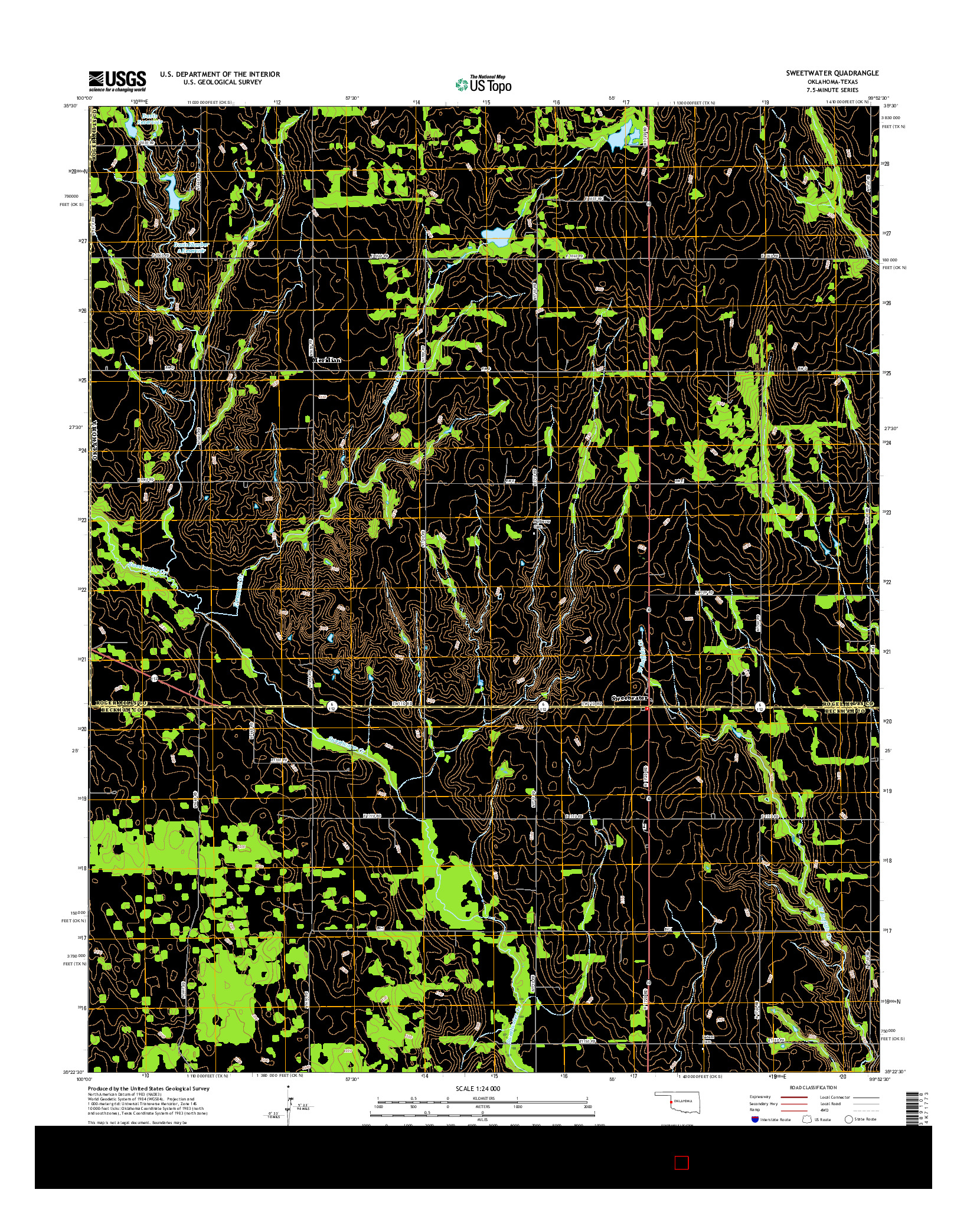 USGS US TOPO 7.5-MINUTE MAP FOR SWEETWATER, OK-TX 2016