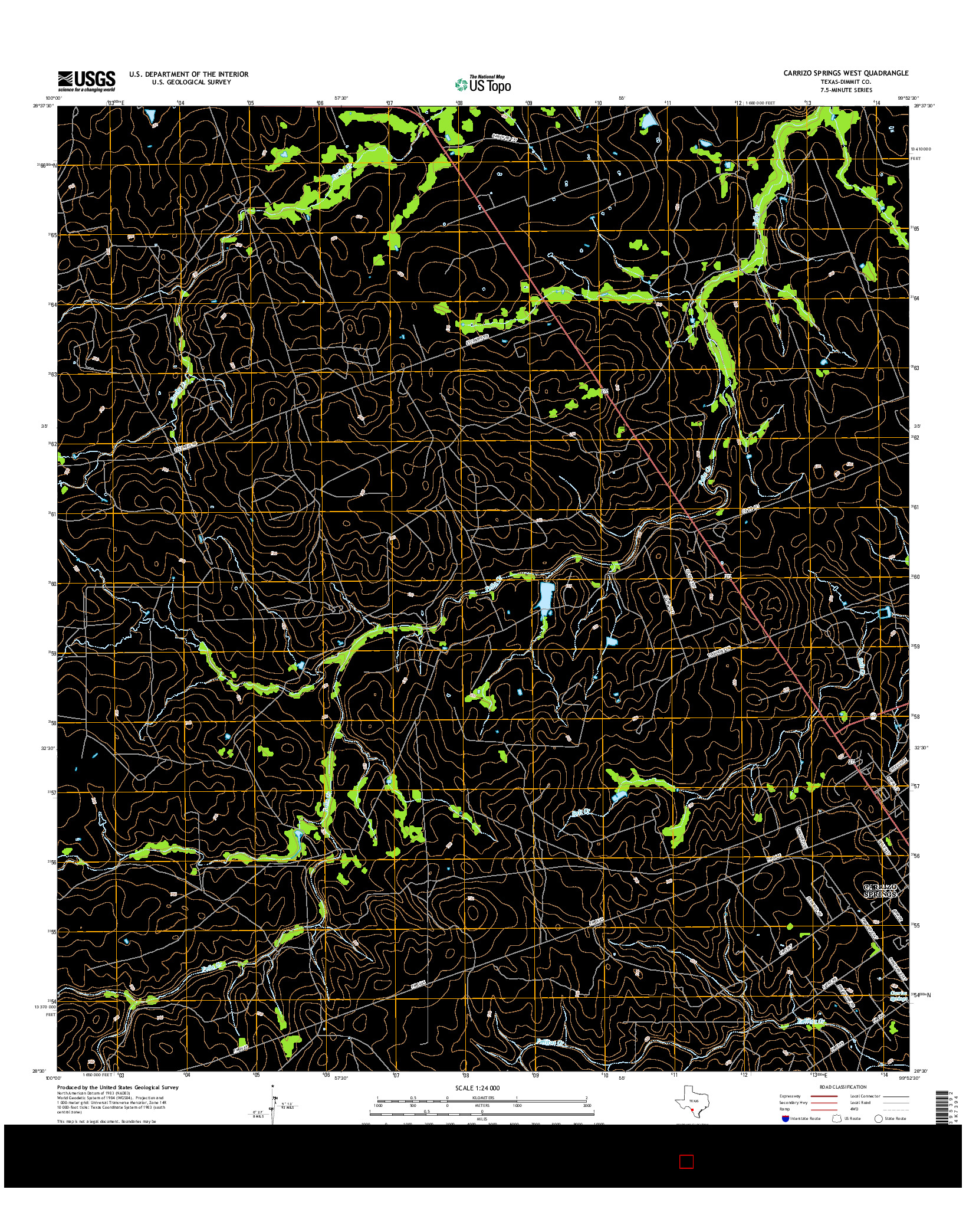 USGS US TOPO 7.5-MINUTE MAP FOR CARRIZO SPRINGS WEST, TX 2016