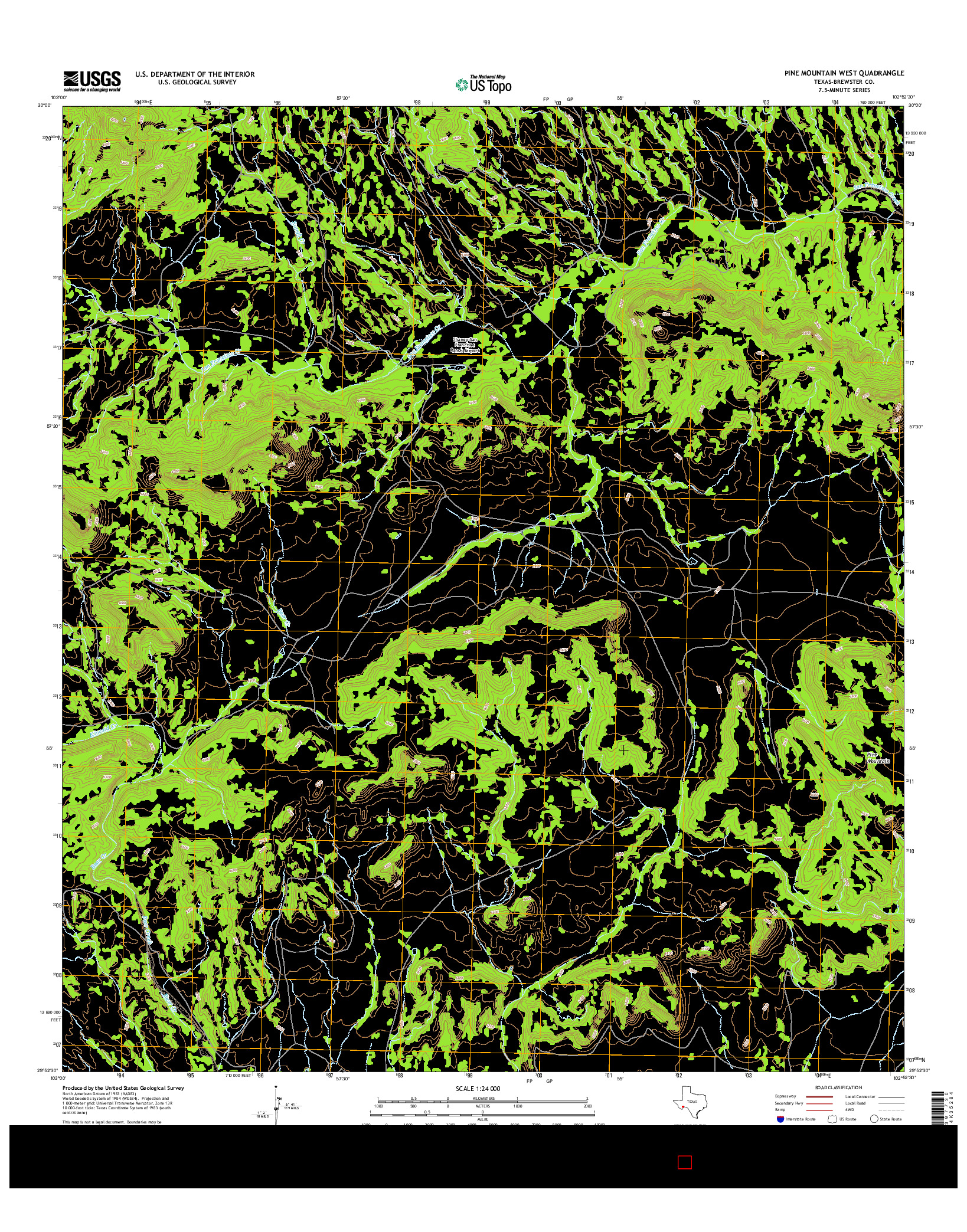 USGS US TOPO 7.5-MINUTE MAP FOR PINE MOUNTAIN WEST, TX 2016