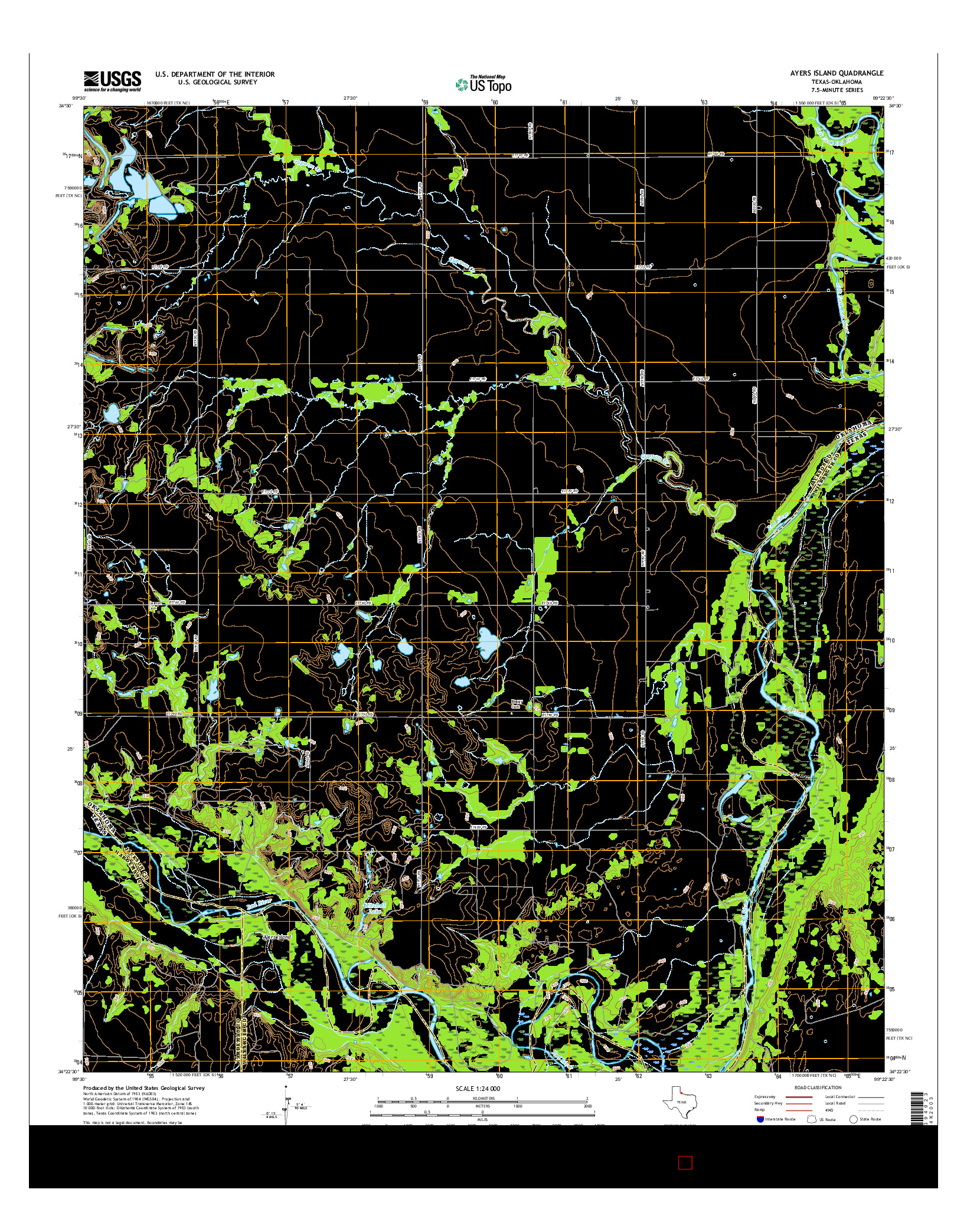 USGS US TOPO 7.5-MINUTE MAP FOR AYERS ISLAND, TX-OK 2016