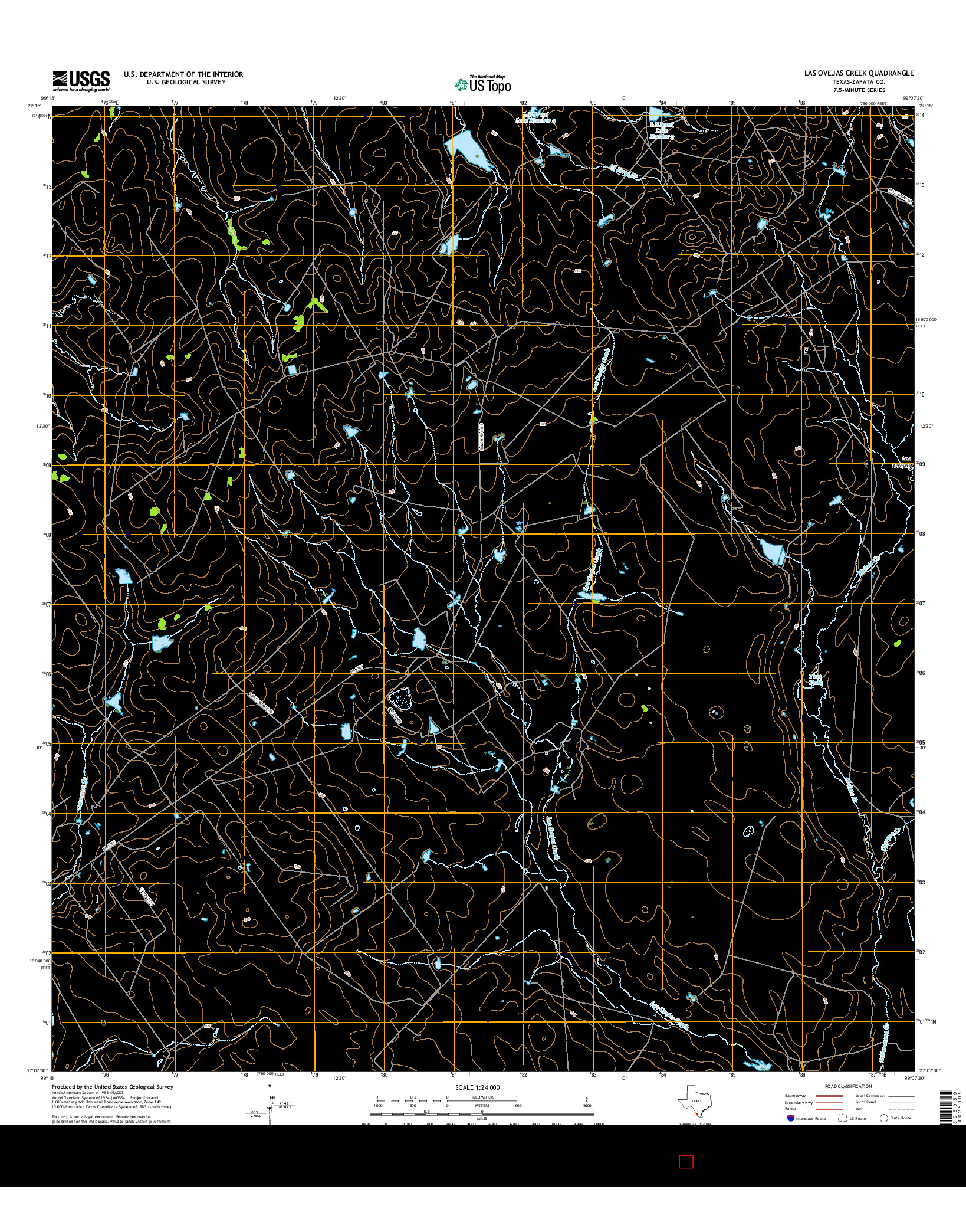 USGS US TOPO 7.5-MINUTE MAP FOR LAS OVEJAS CREEK, TX 2016