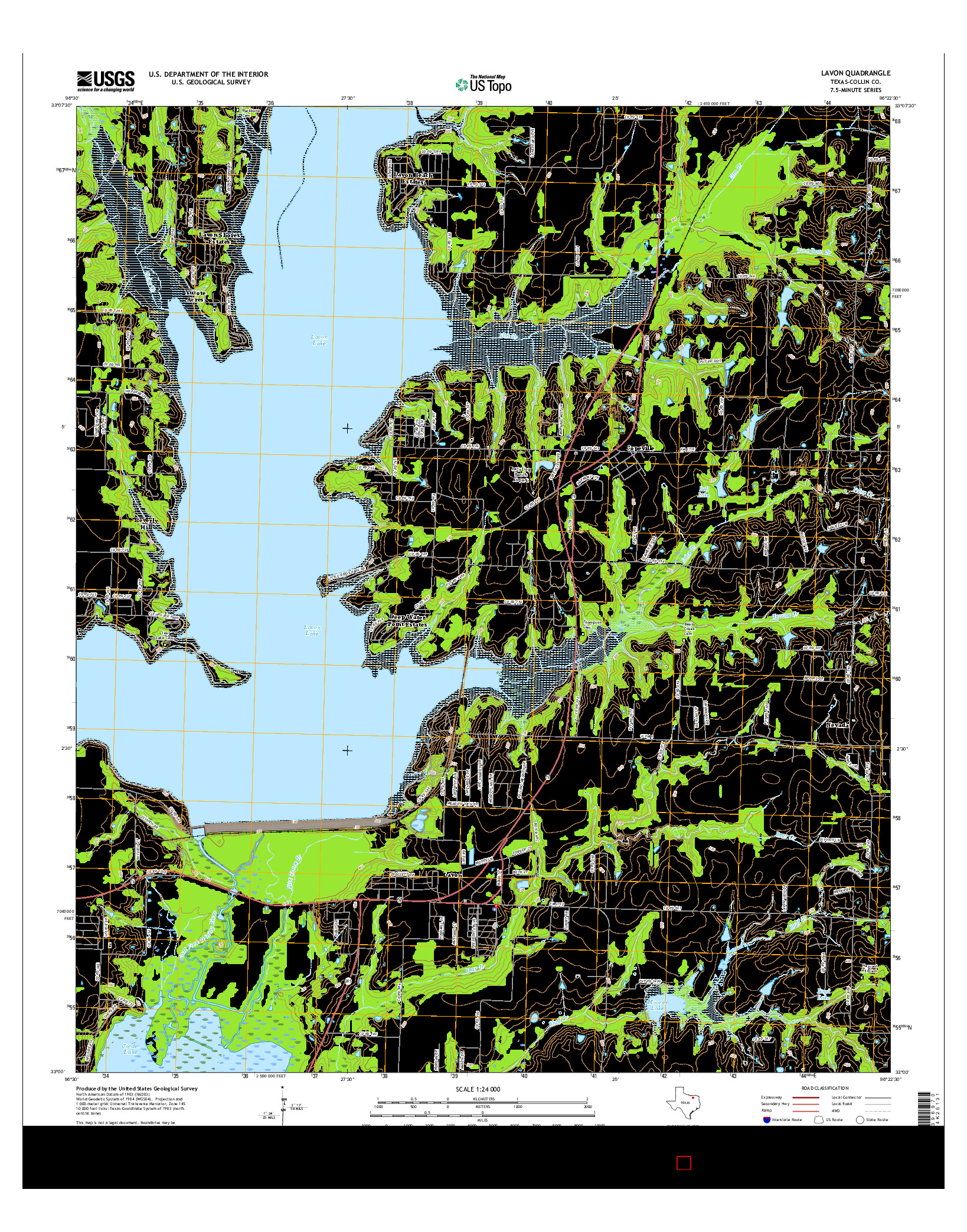 USGS US TOPO 7.5-MINUTE MAP FOR LAVON, TX 2016